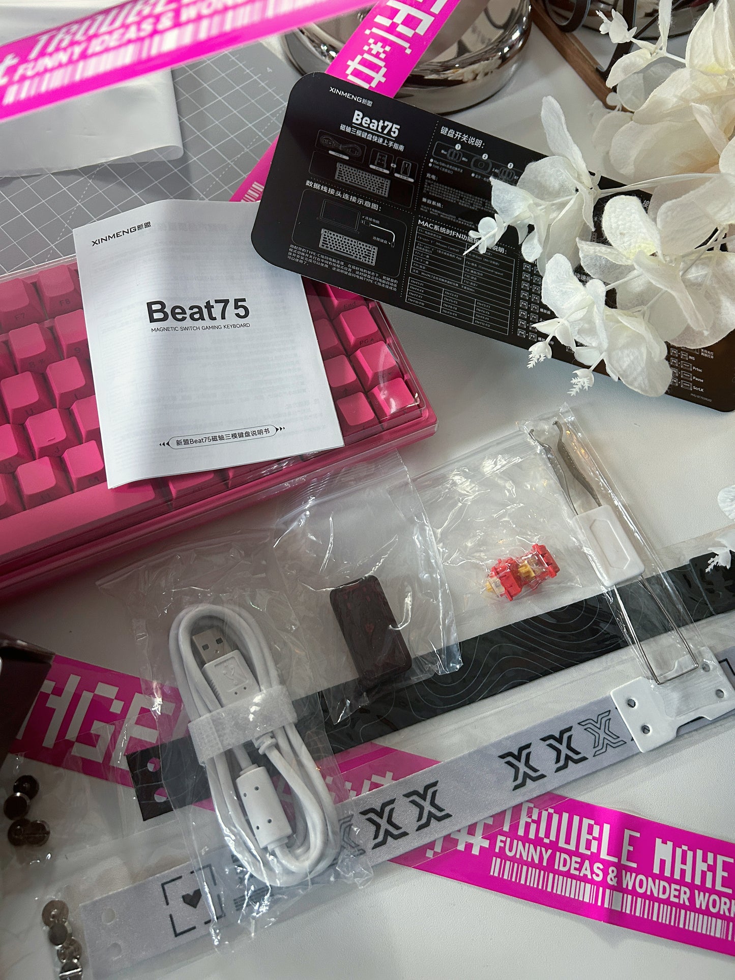 PREBUILT Hot Pink BEAT75 RGB Wireless Tri-Mode Magnetic Switch Gaming Mechanical Keyboard(2-3 wks shipping)
