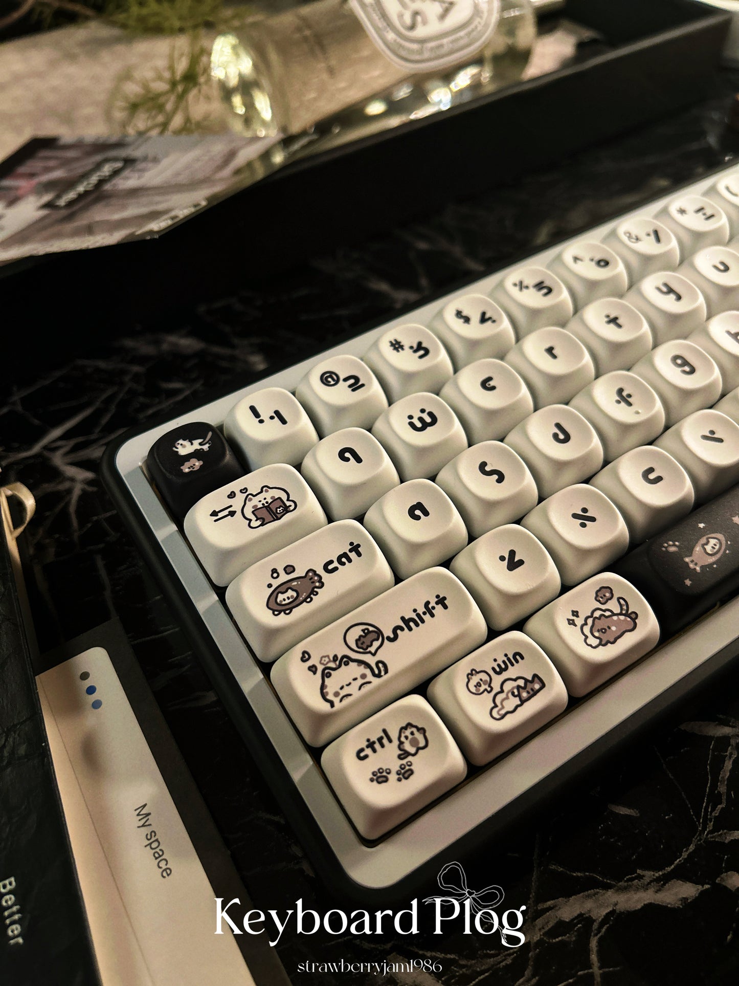ONLY 1 INSTOCK Prebuilt Aluminum Customized Mechanical Keyboard BUFF65 BLACK White Creamy Thocky Set(not including number pad)