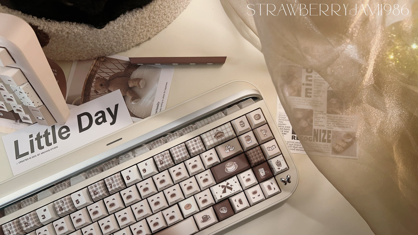 「Preorder」Prebuilt Targa65 Cream Beige Aluminum Customized Mechanical Keyboard With Cat Coffee Keycap