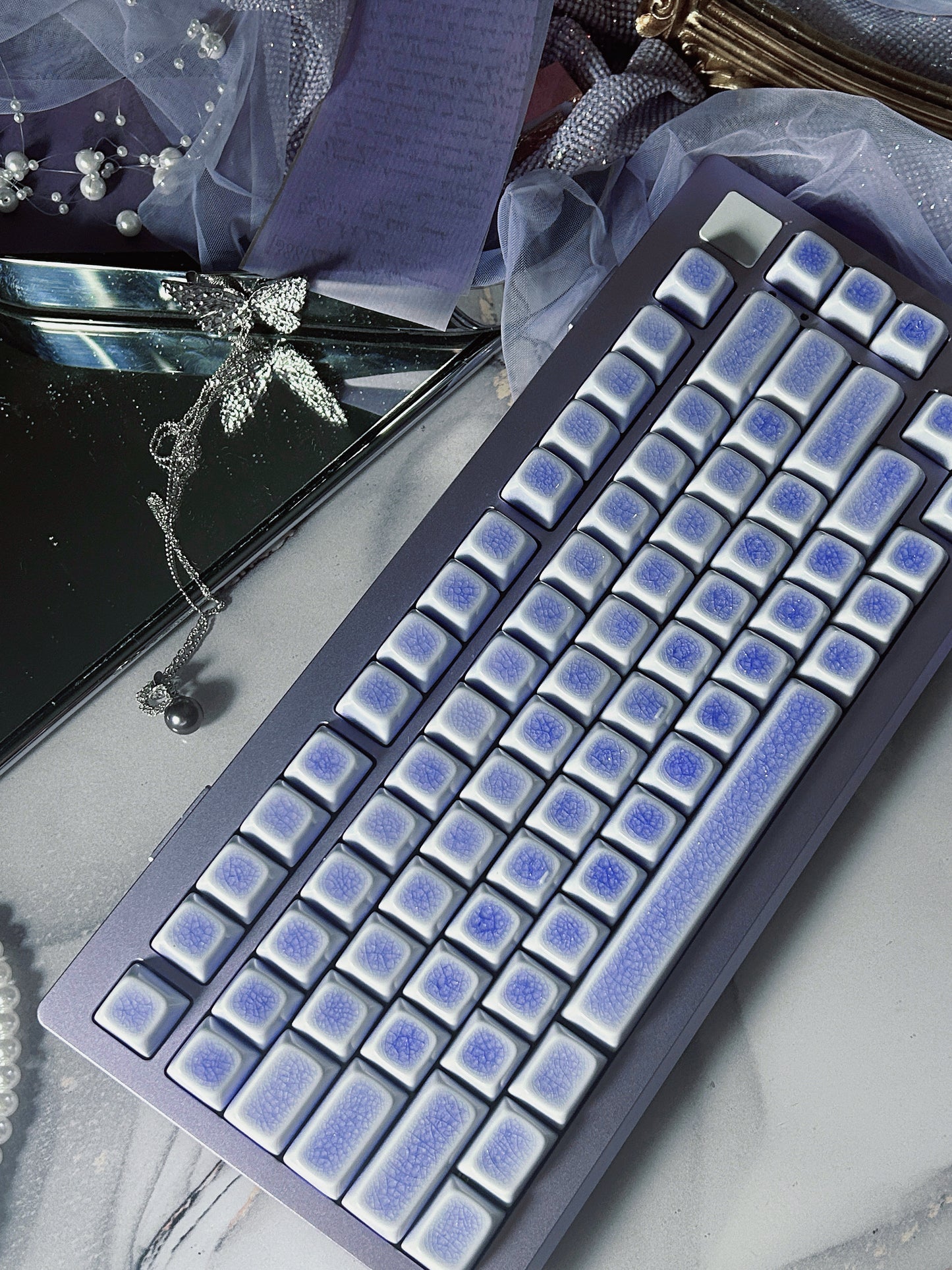 ONLY 1 Instock Prebuilt Aluminum Customized Mechanical Keyboard Silver Purple KiiBOOM Moonshadow kit With Ceramic Keycaps