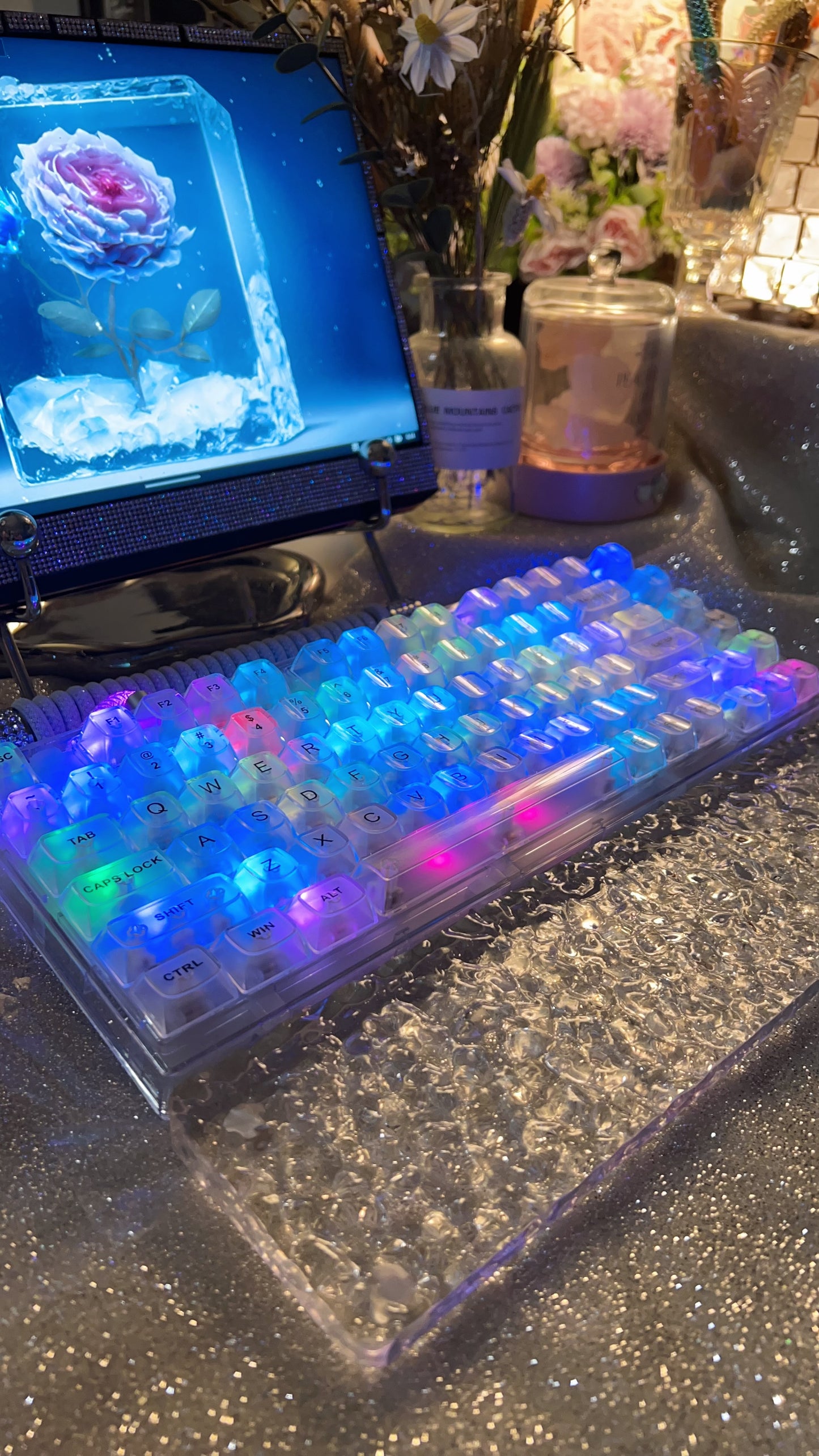 Black/ White Transparent Crystal Clear Acrylic Ice Water Ripple Keyboard Hand Rest Wrist Rest Board(ONLY Wristrest not including keyboard or cable)