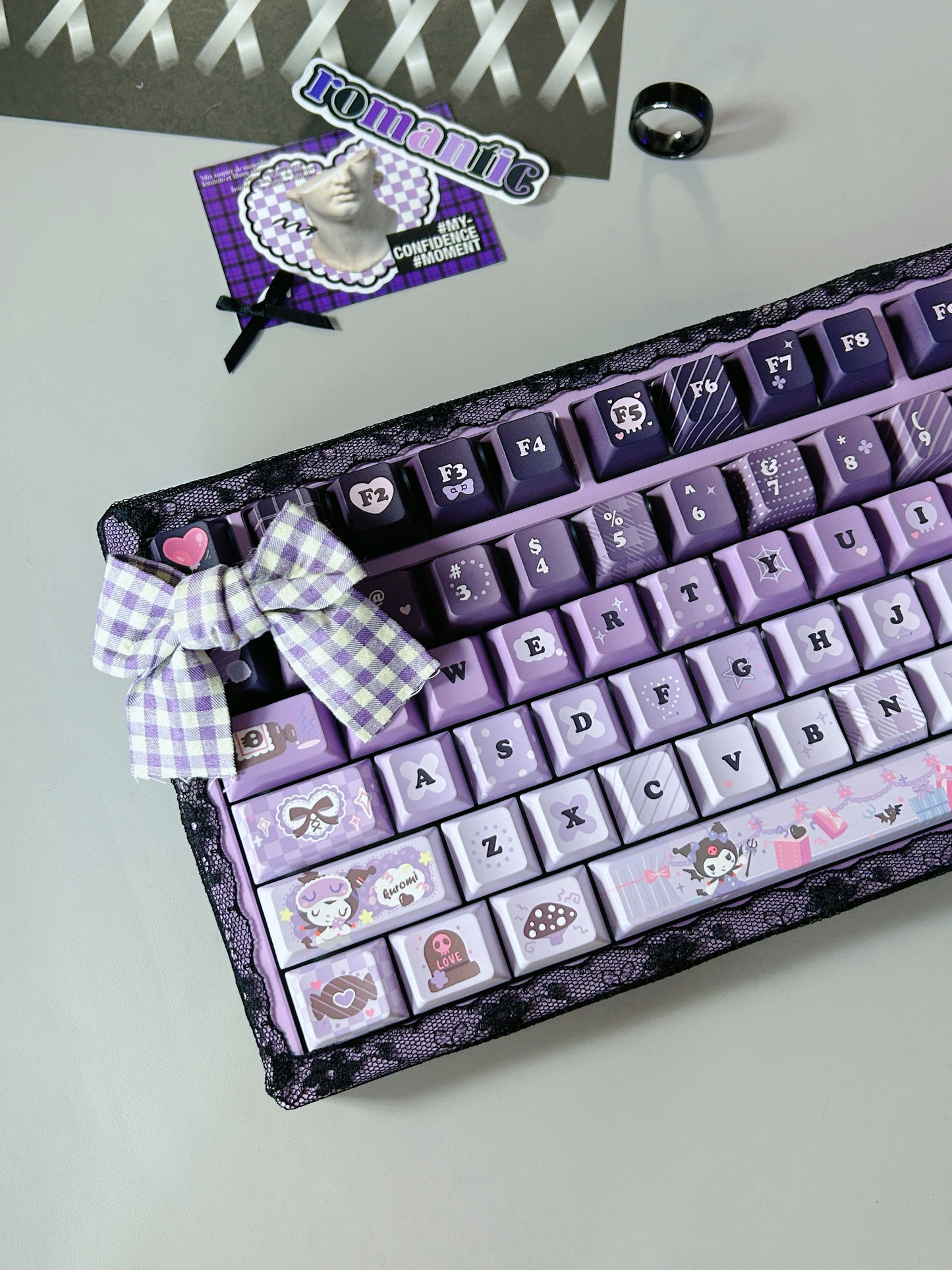 Unboxing Sample For Sales ONLY 1 Instock Feker Galaxy80 Purple Tri-Mode Mechanical Keyboard ➕Kuromi Themed Keycaps(not including Pad or black lace and bow decoration)
