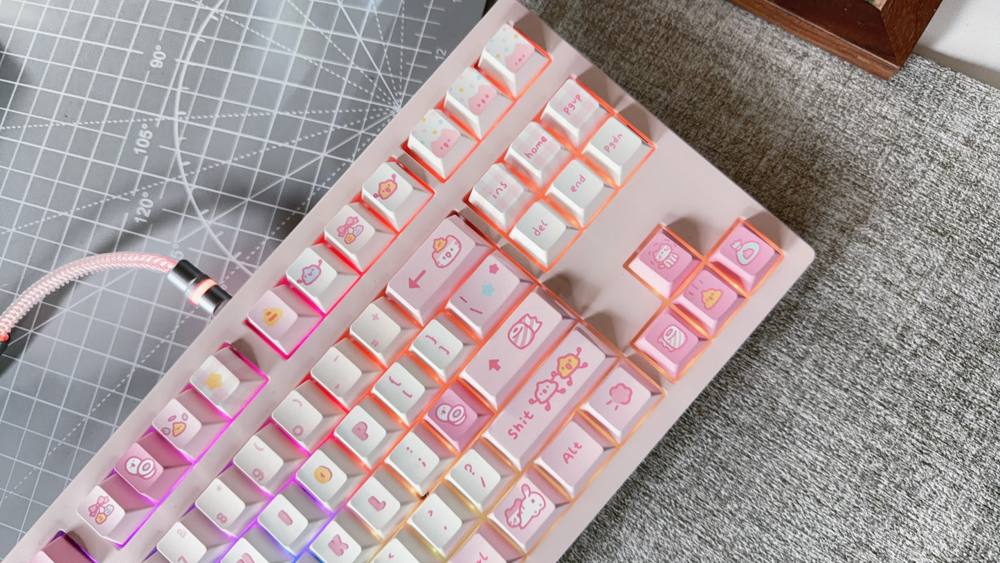 ONLY 1 Instock Prebuilt Aluminum Customized Mechanical Keyboard MK870 Pastle Pink Kitty Cat Set