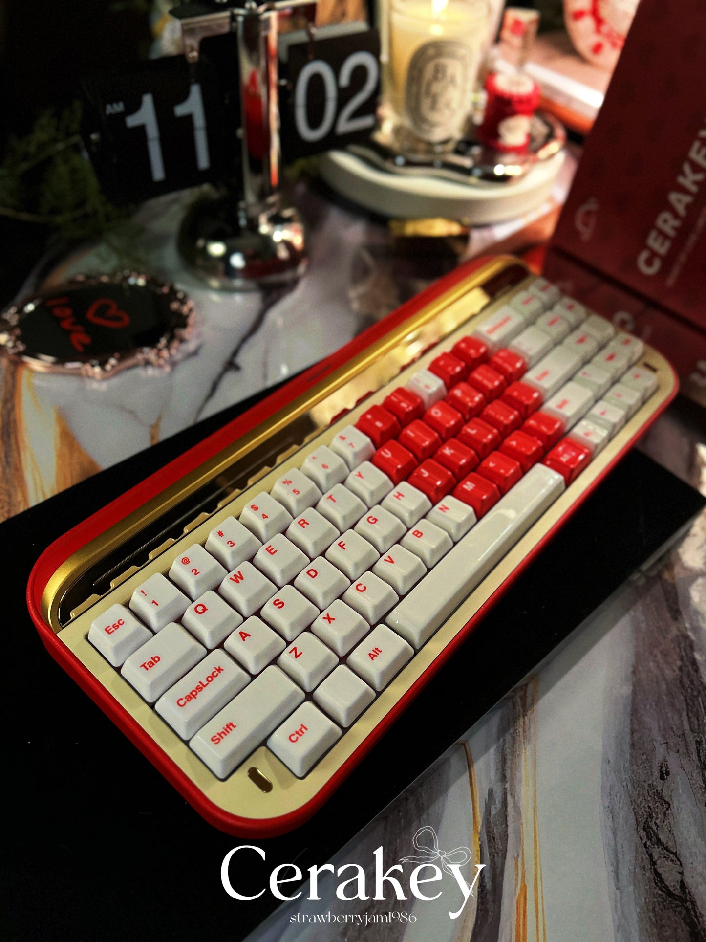ONLY 1 INSTOCK Prebuilt Aluminum Customized Mechanical Keyboard Red Targa65 Cerakey Valentine Heart Set