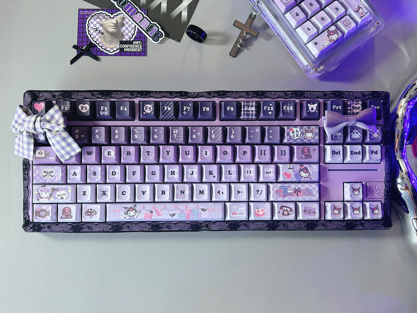 Unboxing Sample For Sales ONLY 1 Instock Feker Galaxy80 Purple Tri-Mode Mechanical Keyboard ➕Kuromi Themed Keycaps(not including Pad or black lace and bow decoration)