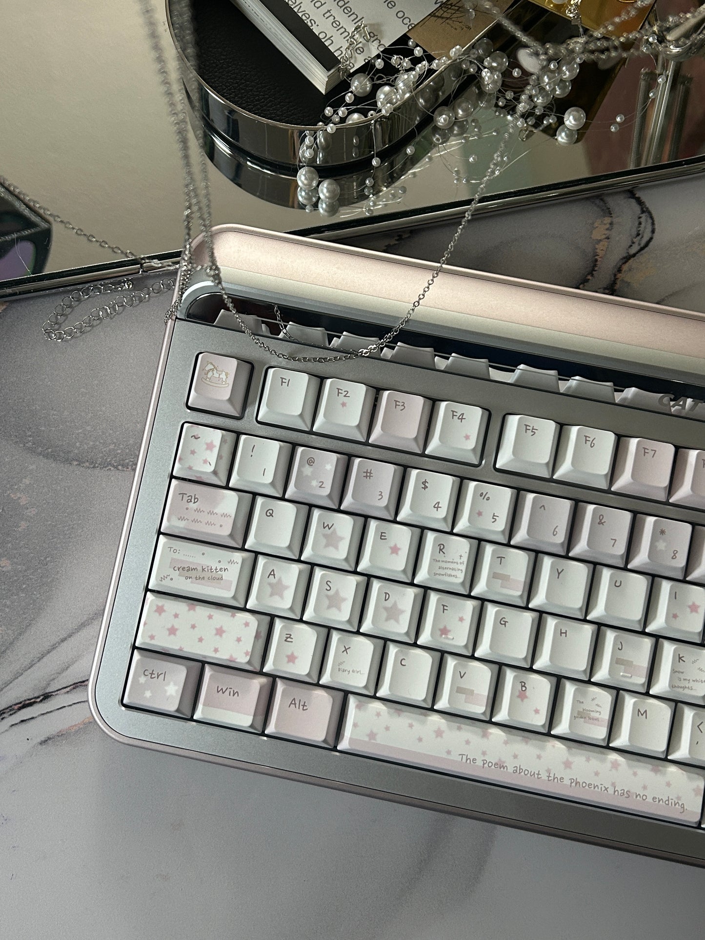 ONLY 1 Instock Prebuilt Aluminum Customized Mechanical Keyboard Targa98 Silver Pink Set