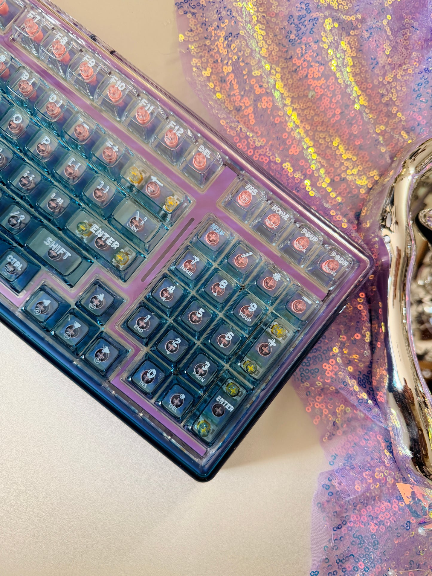 Unboxing Sample For Sales ONLY 1 Instock Prebuilt Einperr Base99 Wireless Mechanical Keyboard with PC Transparent Keycaps, Hot Swappable Custom Keyboard with Number Pad, RGB Backlit, Lulu Switch for Windows Mac - Cosmic Violet