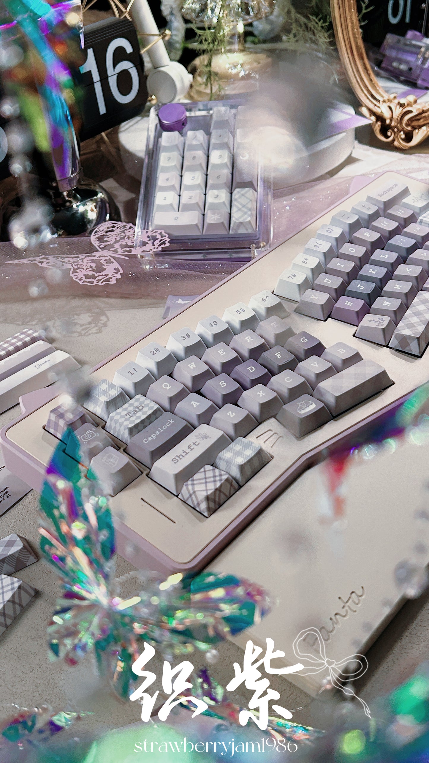 ONLY 1 INSTOCK Prebuilt Aluminum Customized Mechanical Keyboard PURPULE KITTENALICE ERGONOMIC CAT KEYBOARD SET with Wristrest