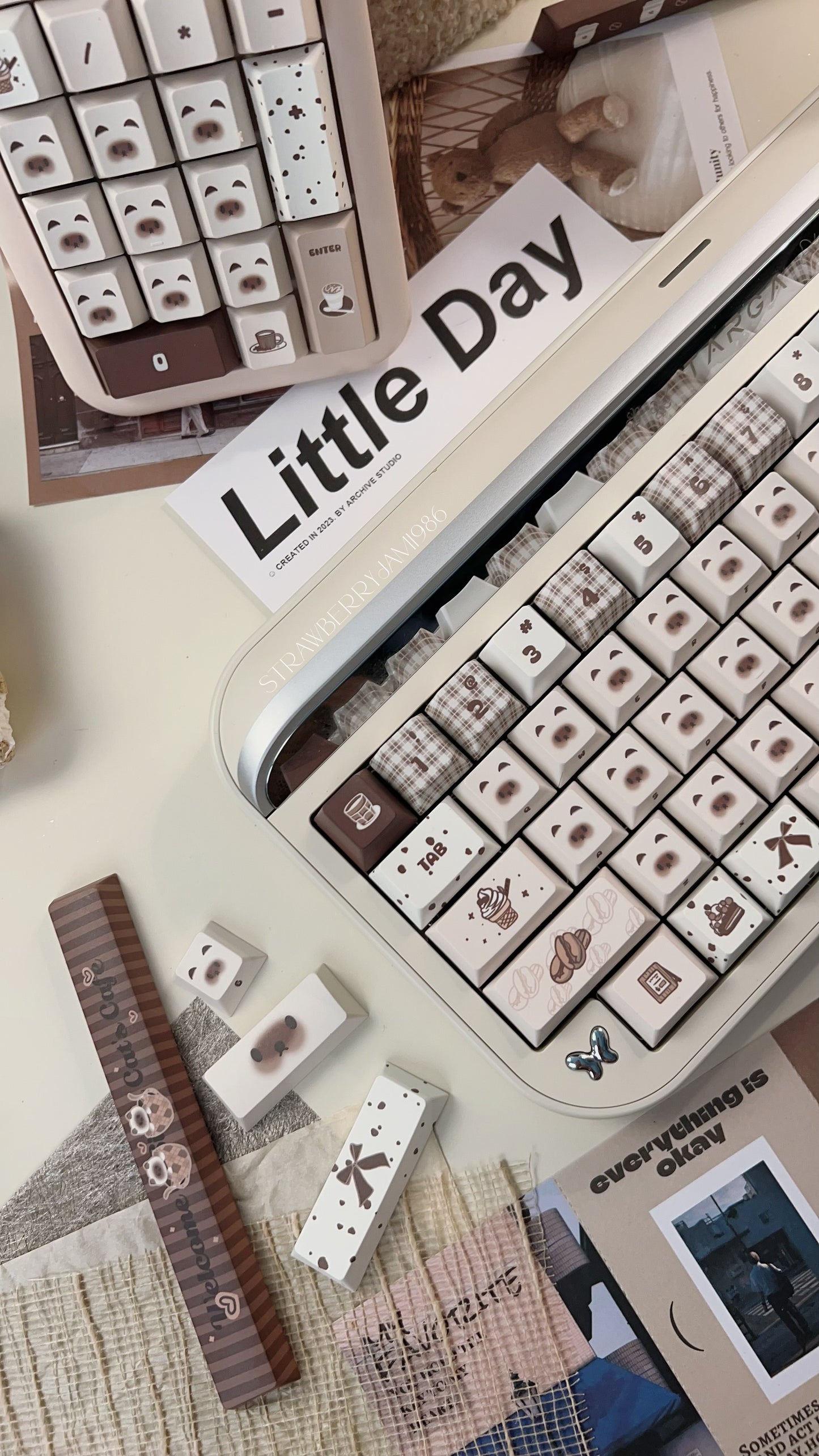 「Preorder」Prebuilt Targa65 Cream Beige Aluminum Customized Mechanical Keyboard With Cat Coffee Keycap