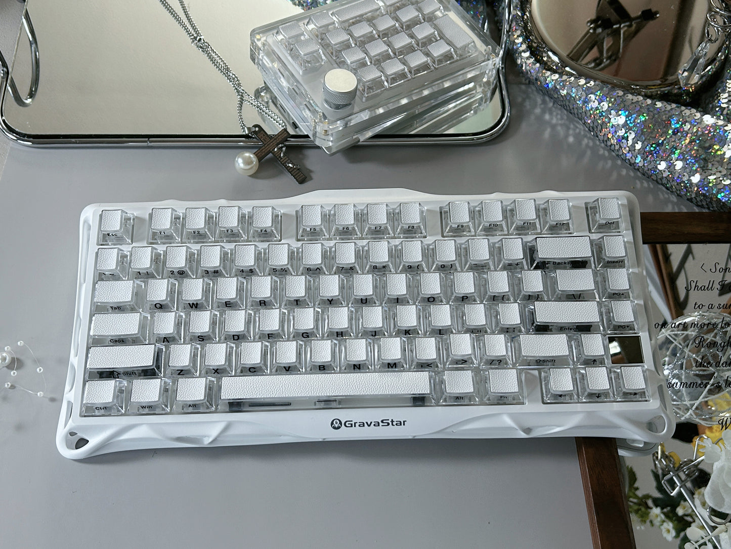 Unboxing Sample For Sales ONLY 1 Instock Prebuilt Aluminum Customized Mechanical Keyboard Gravastar MERCURY K1 lite white with leather-top special Keycaps