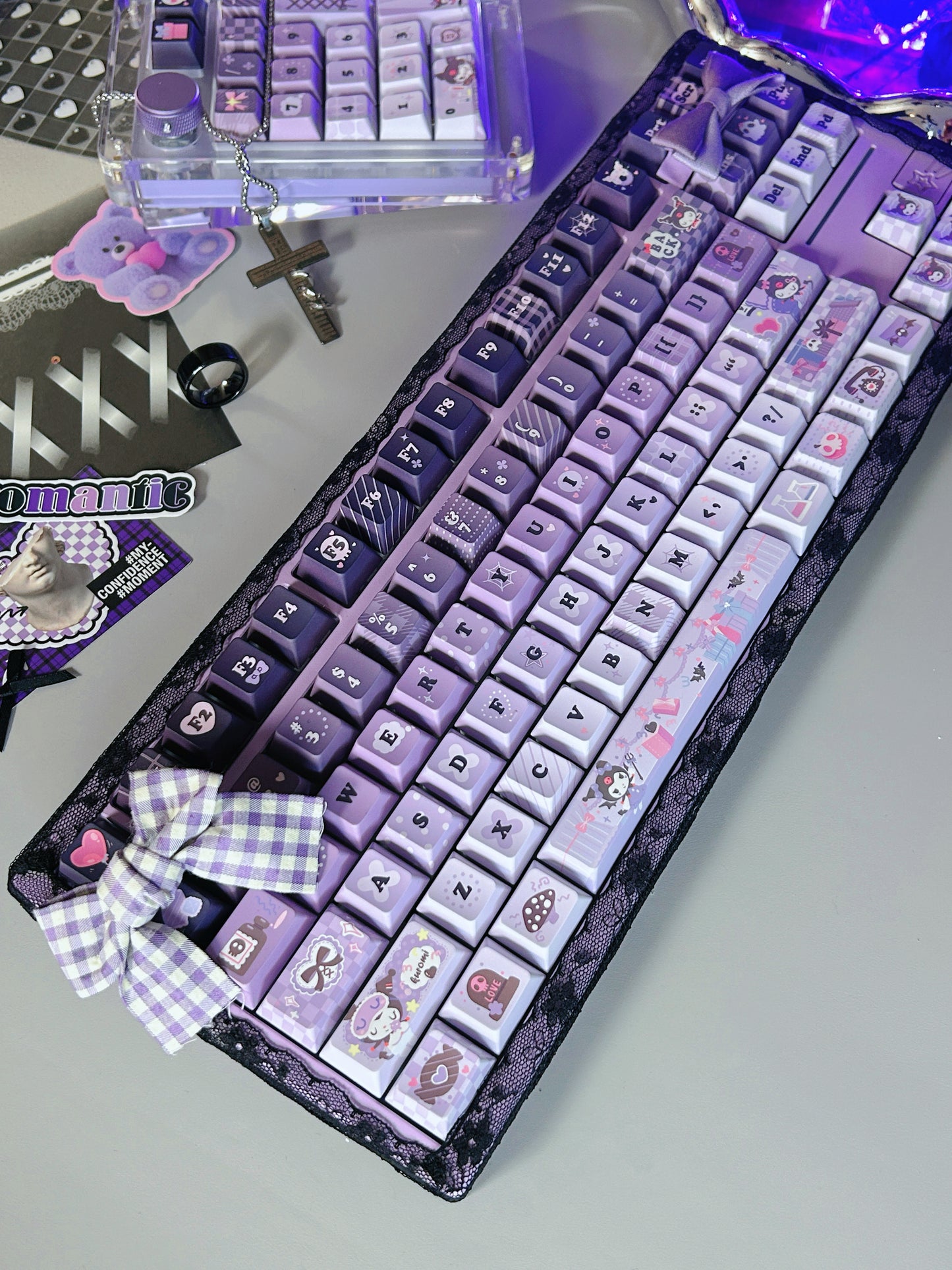 Unboxing Sample For Sales ONLY 1 Instock Feker Galaxy80 Purple Tri-Mode Mechanical Keyboard ➕Kuromi Themed Keycaps(not including Pad or black lace and bow decoration)