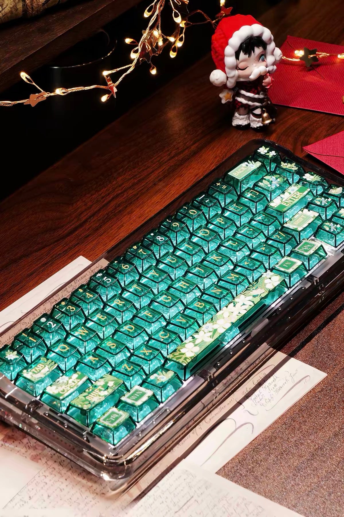 0298 Spring Flower Song | Green Clear PC Keycaps FC Profile – Dreamy Floral Transparent Keycap Set for Mechanical Keyboards