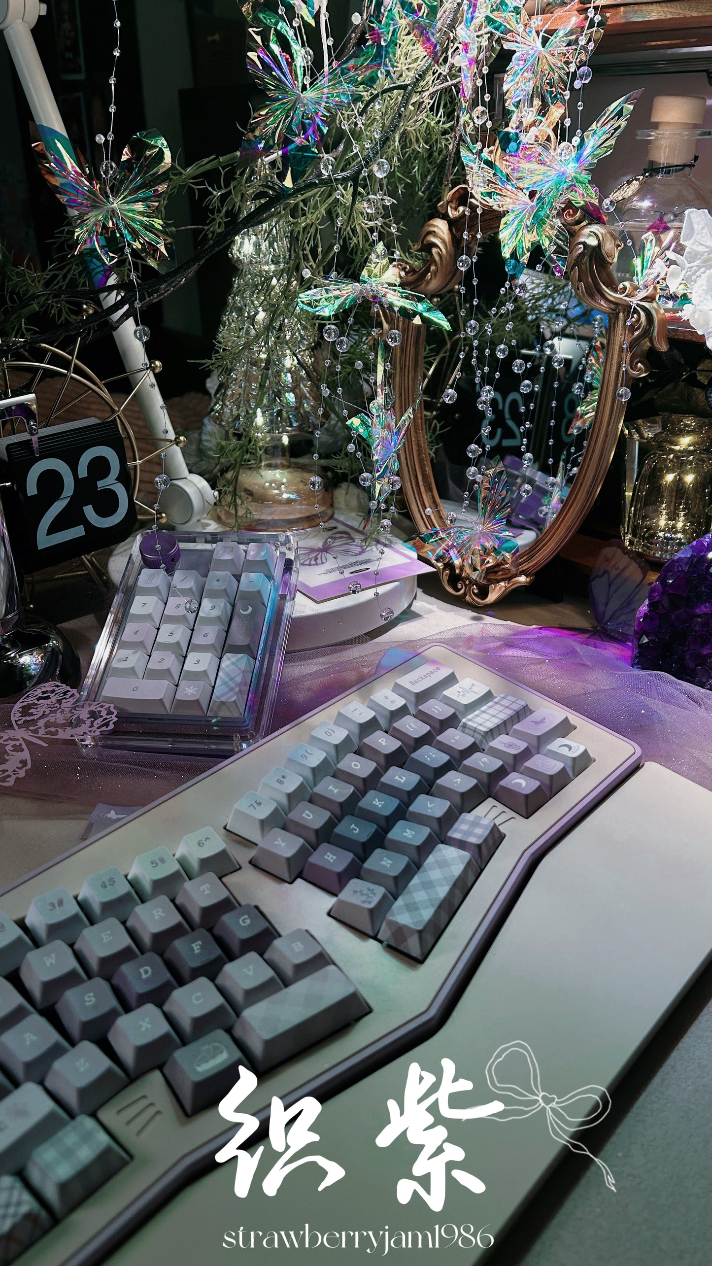 ONLY 1 INSTOCK Prebuilt Aluminum Customized Mechanical Keyboard PURPULE KITTENALICE ERGONOMIC CAT KEYBOARD SET with Wristrest