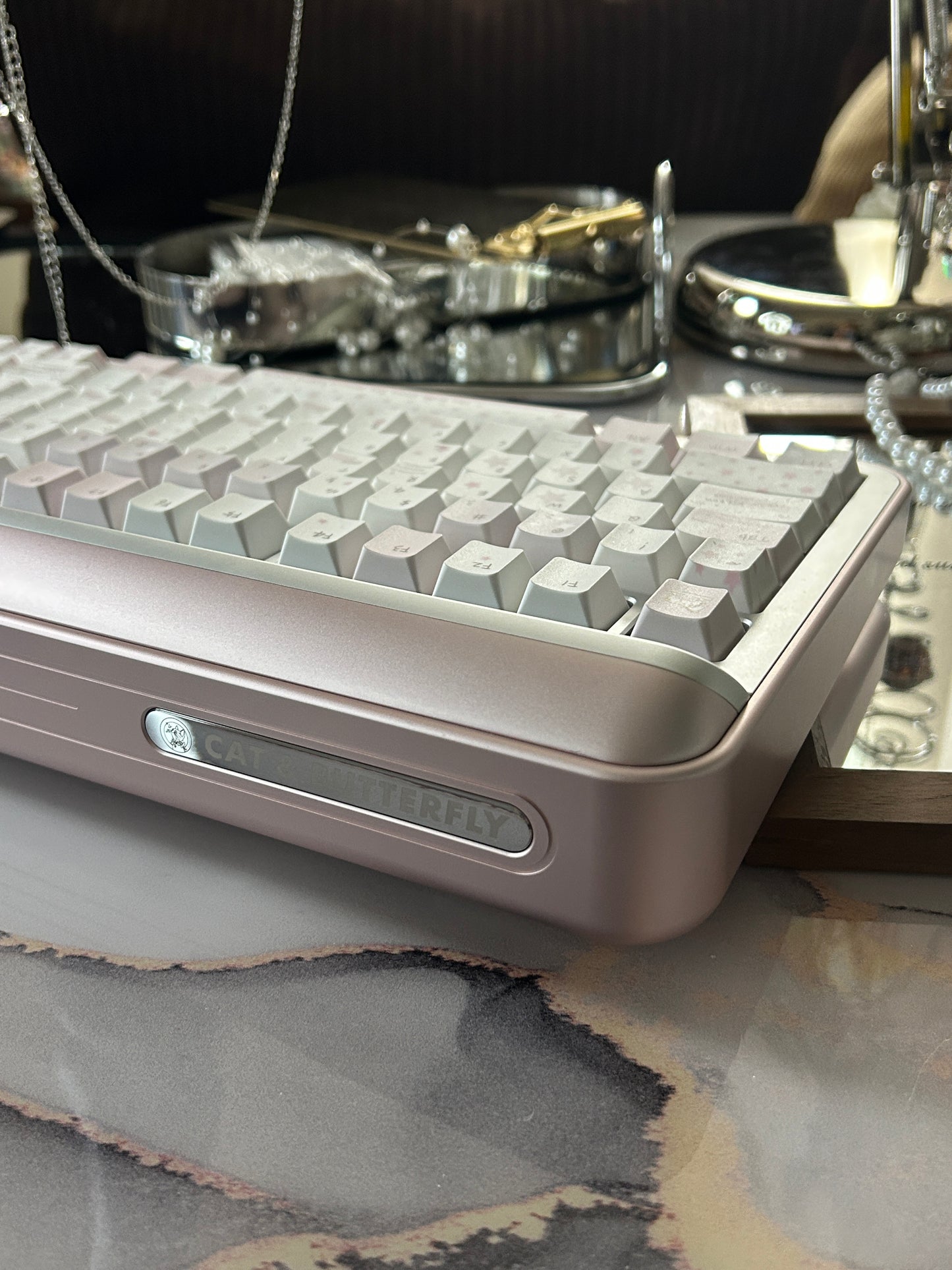 ONLY 1 Instock Prebuilt Aluminum Customized Mechanical Keyboard Targa98 Silver Pink Set