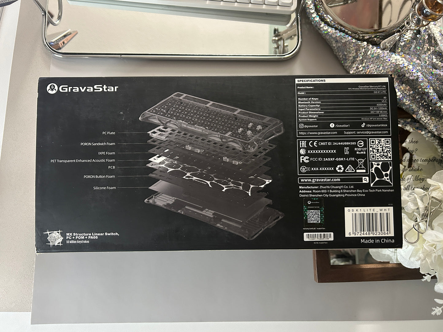 Unboxing Sample For Sales ONLY 1 Instock Prebuilt Aluminum Customized Mechanical Keyboard Gravastar MERCURY K1 lite white with leather-top special Keycaps