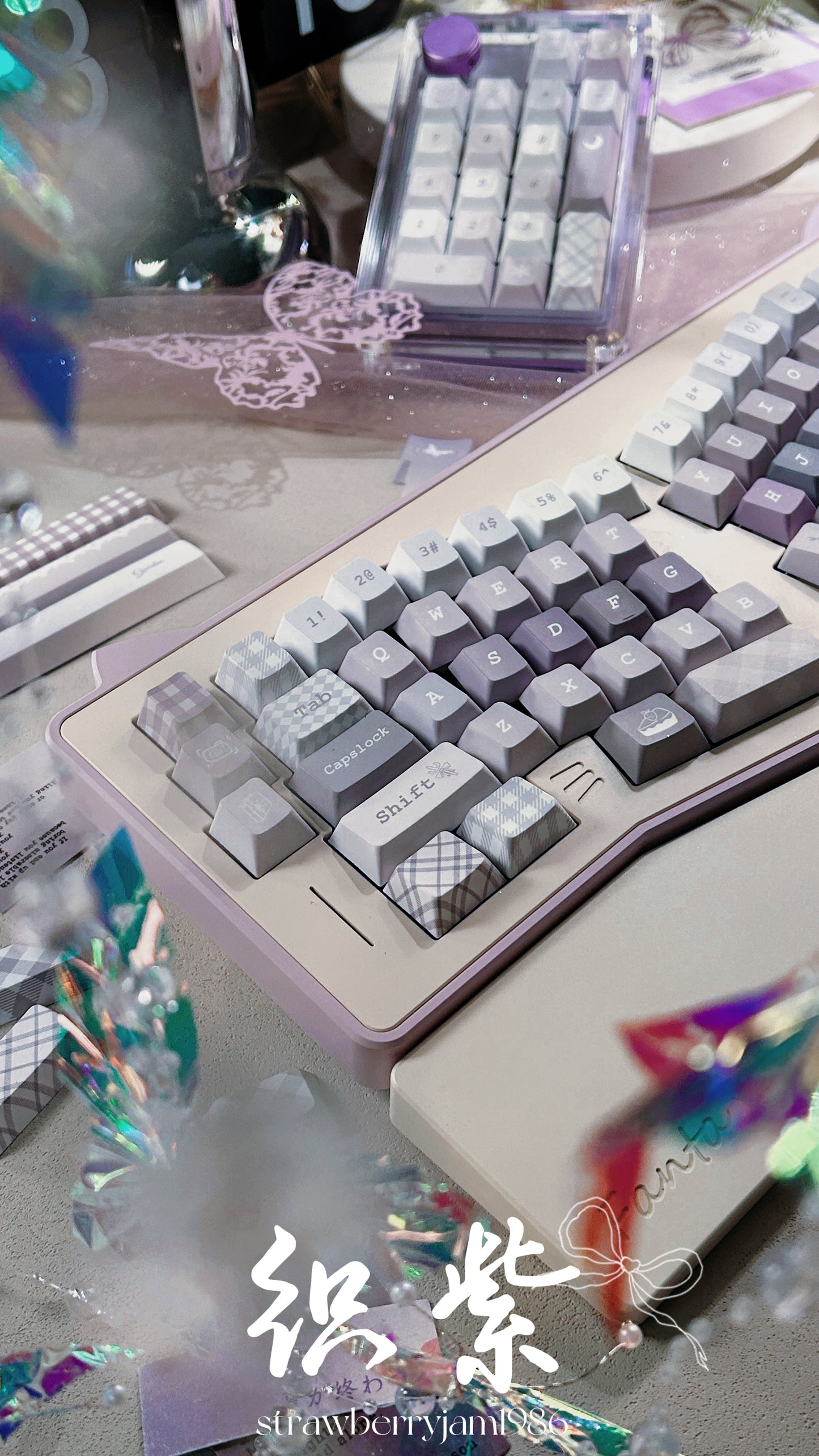 ONLY 1 INSTOCK Prebuilt Aluminum Customized Mechanical Keyboard PURPULE KITTENALICE ERGONOMIC CAT KEYBOARD SET with Wristrest