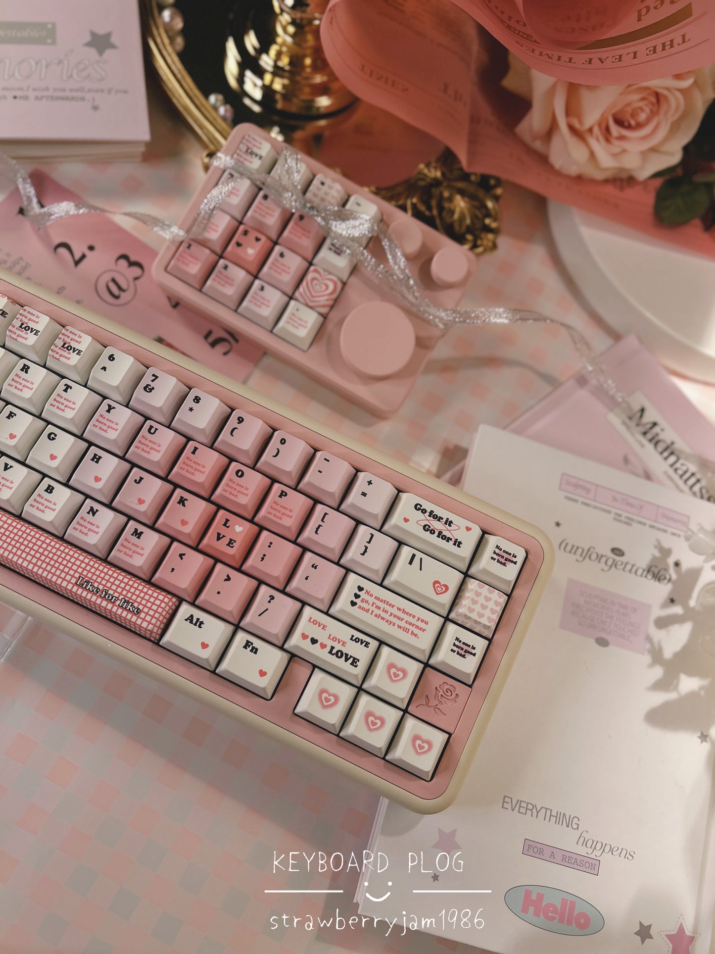 ONLY 1 INSTOCK Prebuilt Aluminum Customized Mechanical Keyboard ROSE65 Creamy Pink(not including the number pad)