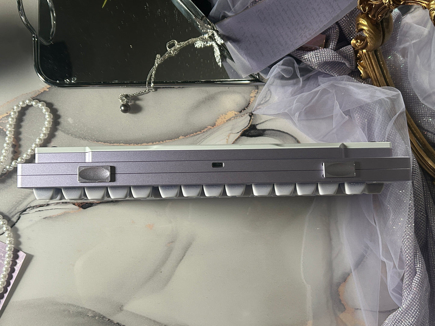 ONLY 1 Instock Prebuilt Aluminum Customized Mechanical Keyboard Silver Purple KiiBOOM Moonshadow kit With Ceramic Keycaps