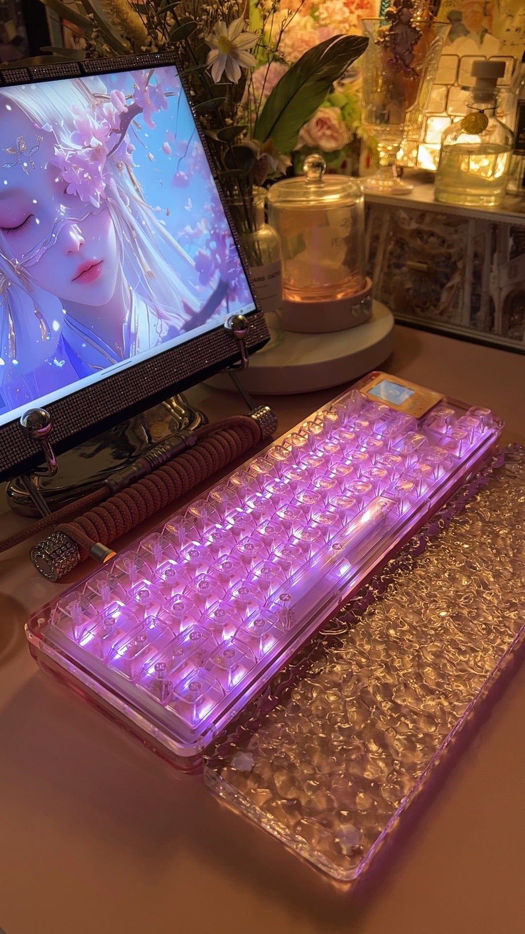 Black/ White Transparent Crystal Clear Acrylic Ice Water Ripple Keyboard Hand Rest Wrist Rest Board(ONLY Wristrest not including keyboard or cable)