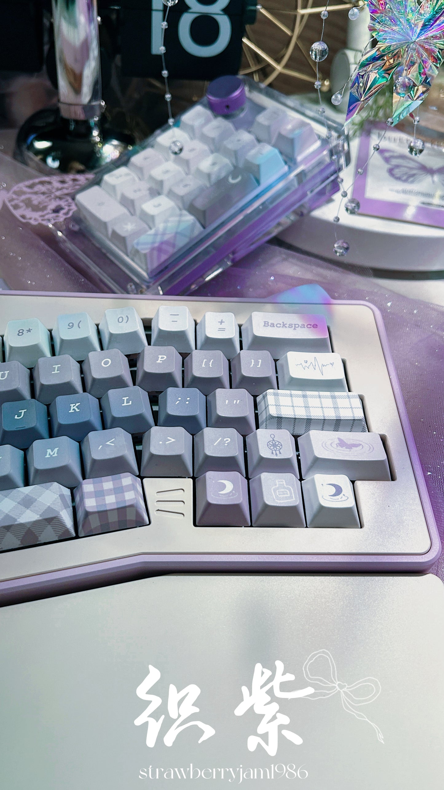 ONLY 1 INSTOCK Prebuilt Aluminum Customized Mechanical Keyboard PURPULE KITTENALICE ERGONOMIC CAT KEYBOARD SET with Wristrest