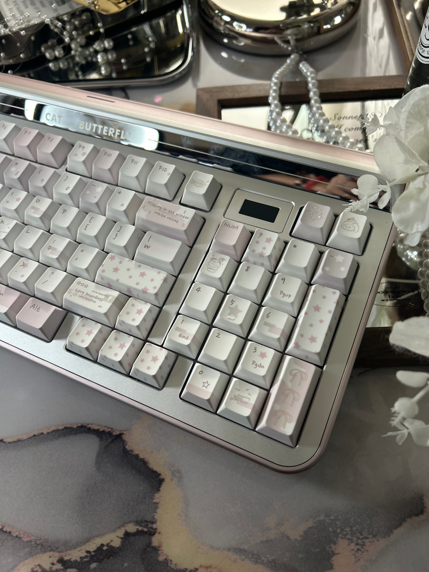 ONLY 1 Instock Prebuilt Aluminum Customized Mechanical Keyboard Targa98 Silver Pink Set