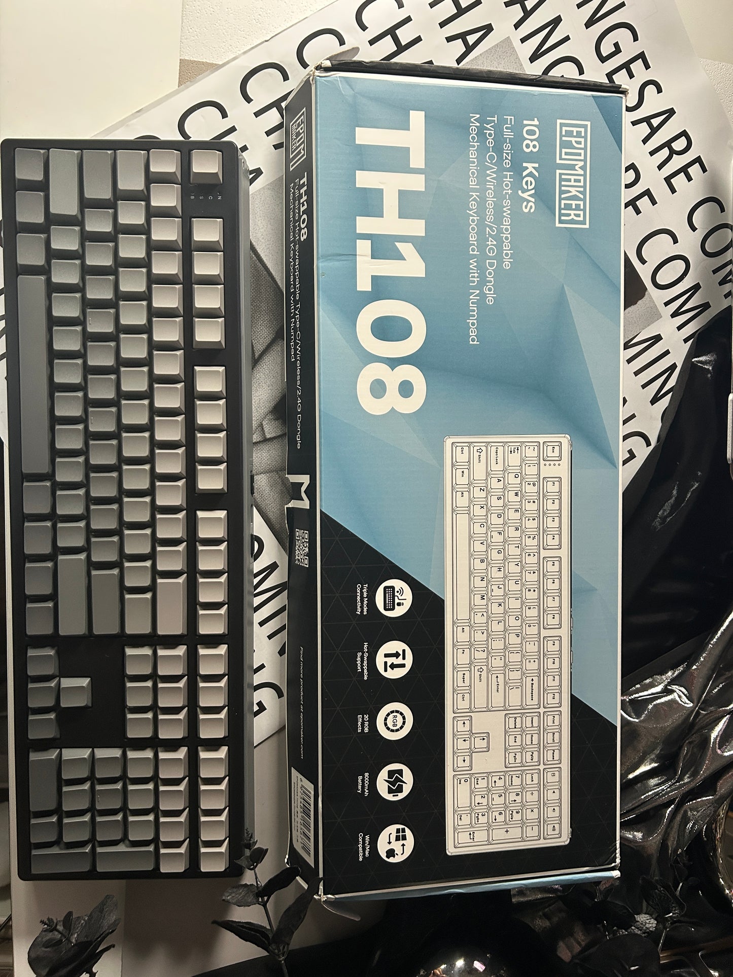 Unboxing Sample For Sales ONLY 1 Instock EPOMAKER TH108 Grey Black Gasket-Mount Hot-Swappable Custom Keyboard