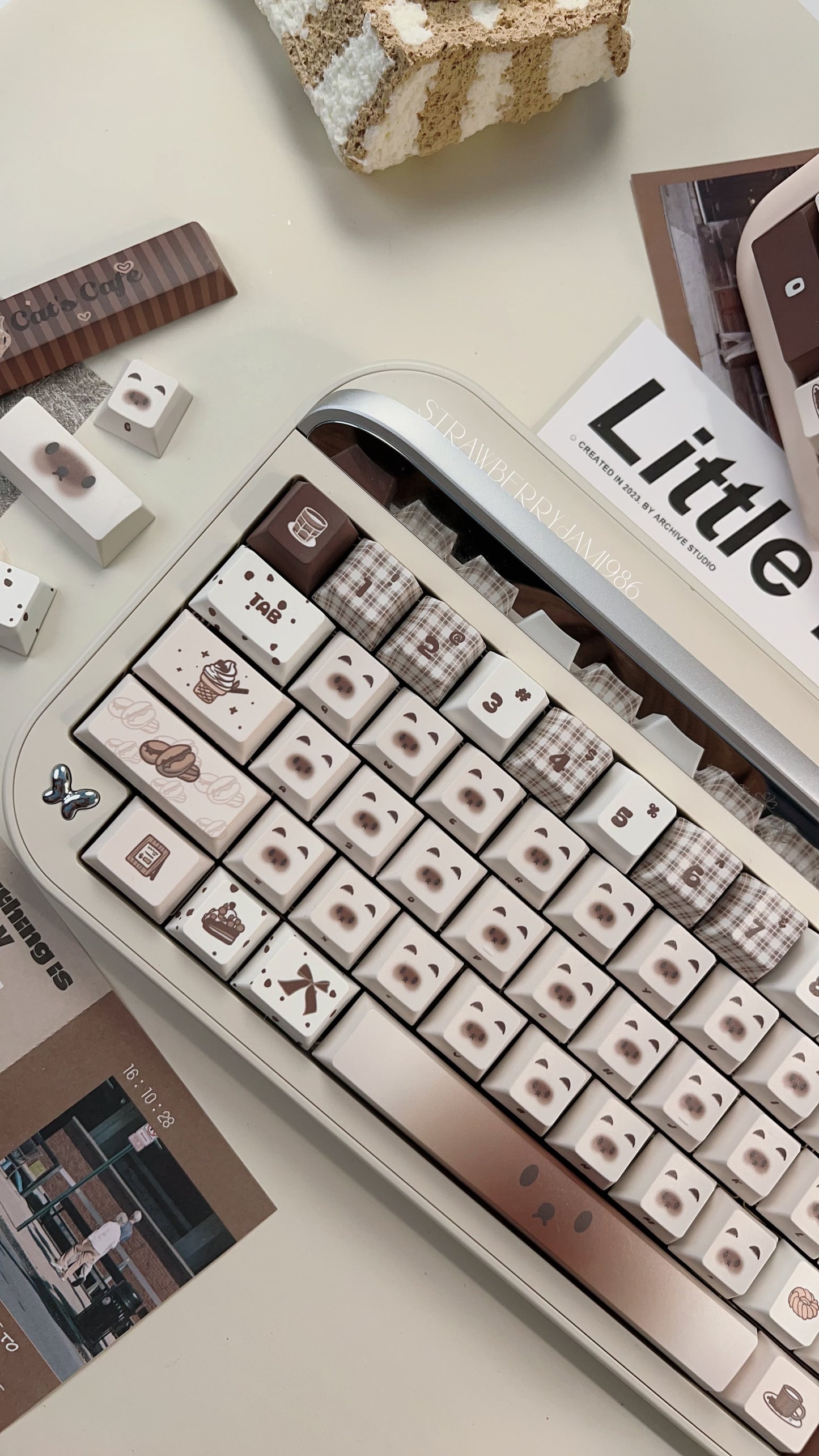 「Preorder」Prebuilt Targa65 Cream Beige Aluminum Customized Mechanical Keyboard With Cat Coffee Keycap