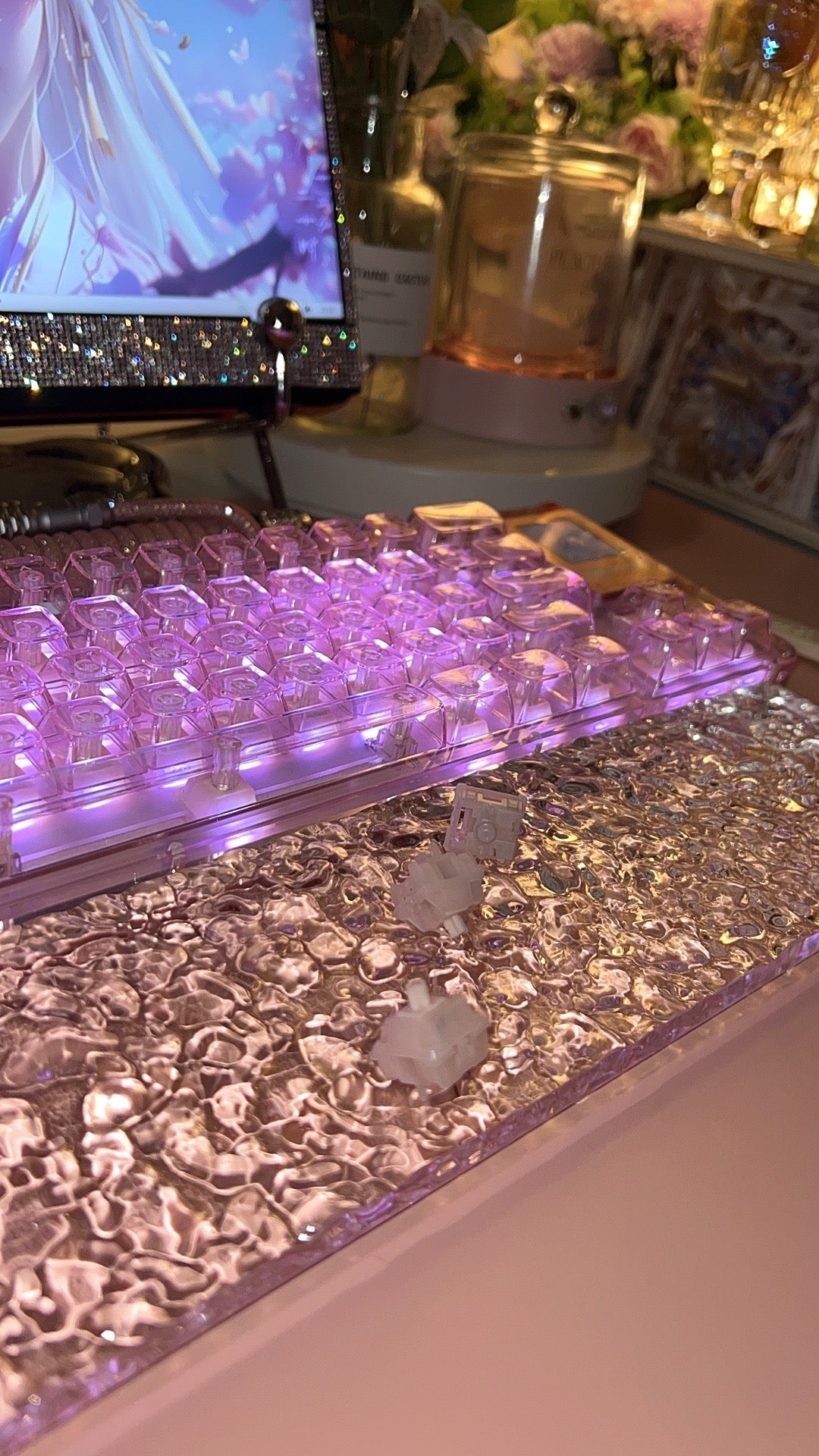 Black/ White Transparent Crystal Clear Acrylic Ice Water Ripple Keyboard Hand Rest Wrist Rest Board(ONLY Wristrest not including keyboard or cable)