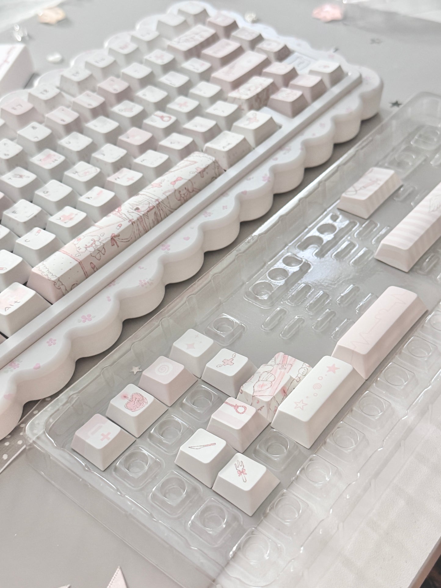 ONLY 1 Instock Prebuilt Aluminum Customized Mechanical Keyboard Cookies75 White Floral Set
