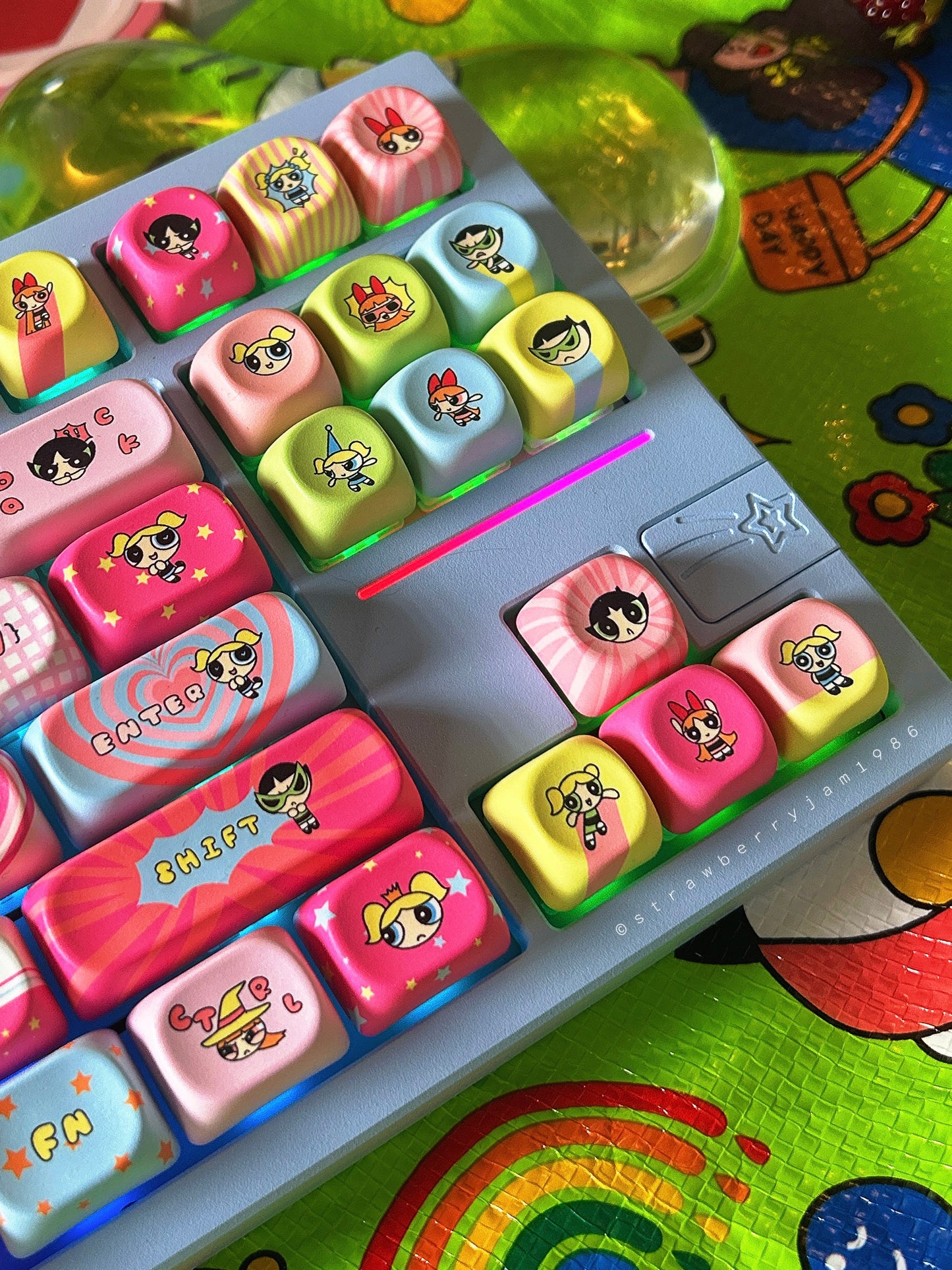 Preorder Prebuilt Aluminum Customized Mechanical Keyboard Galaxy80 Set With The Powerpuff Girl Keycap
