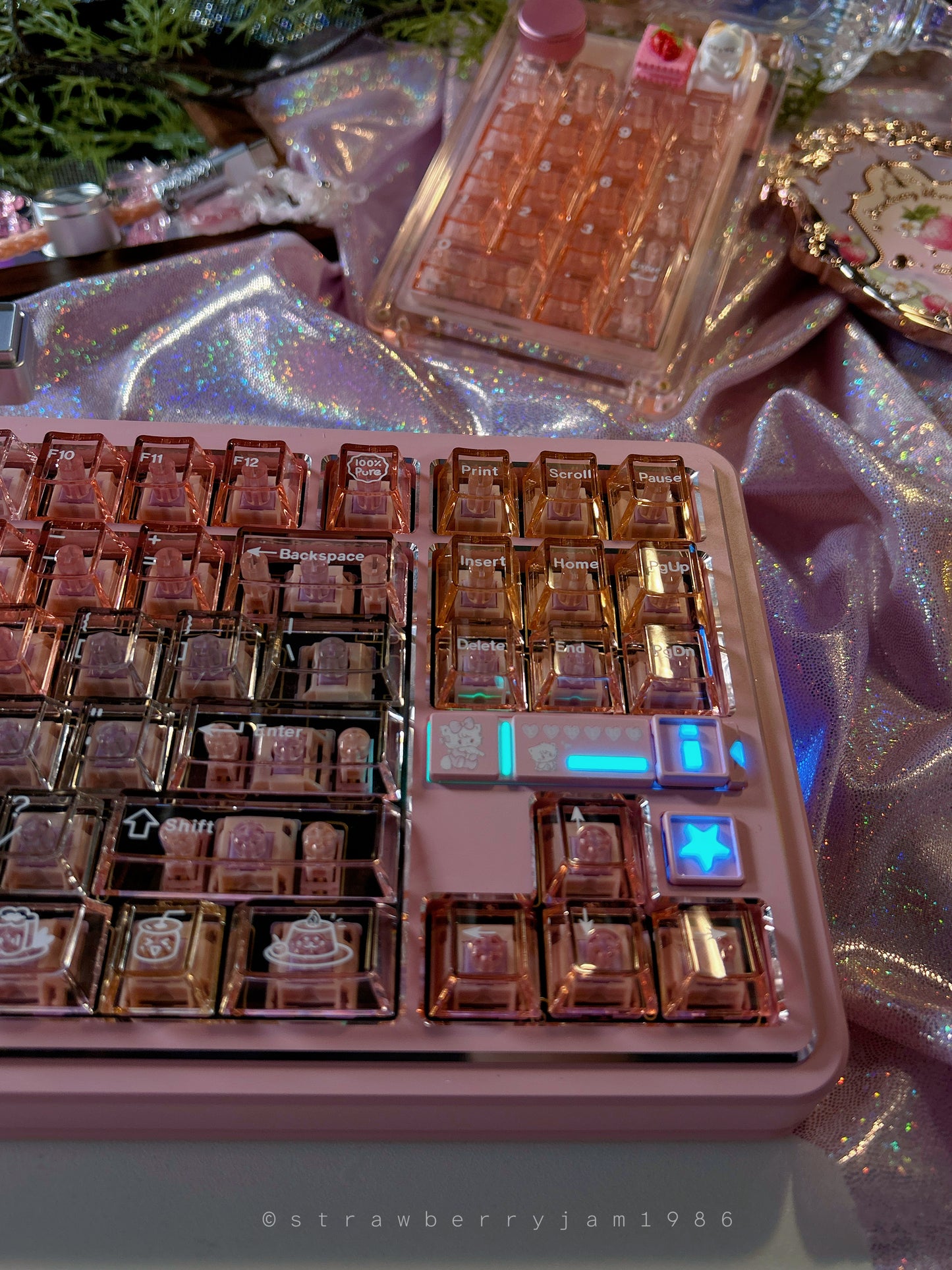 Prebuilt Aluminum Customized Mechanical Keyboard Polaris80 Pink Silver-Highlight With Orange Peach Transparent Keycap Set