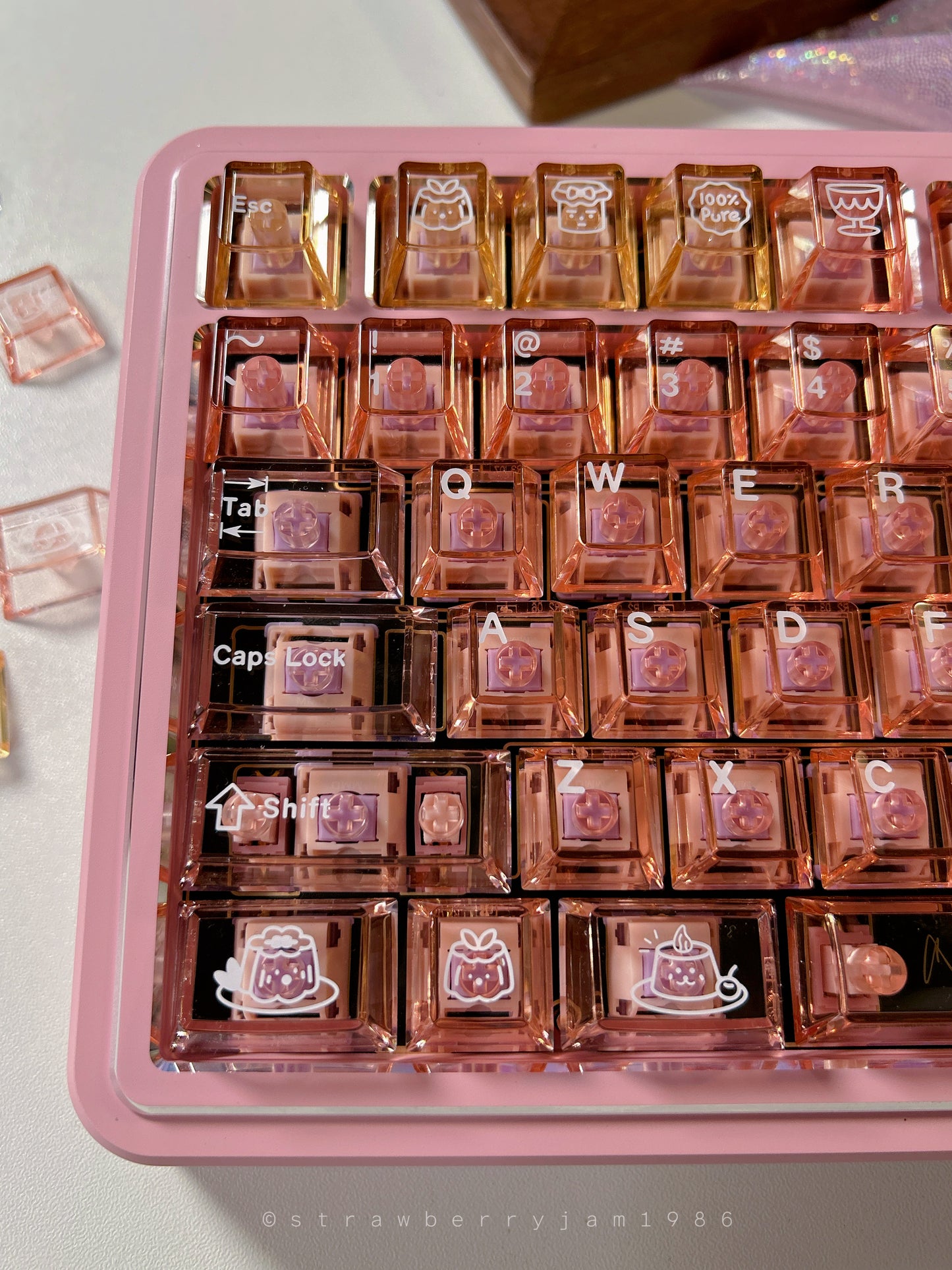 Prebuilt Aluminum Customized Mechanical Keyboard Polaris80 Pink Silver-Highlight With Orange Peach Transparent Keycap Set