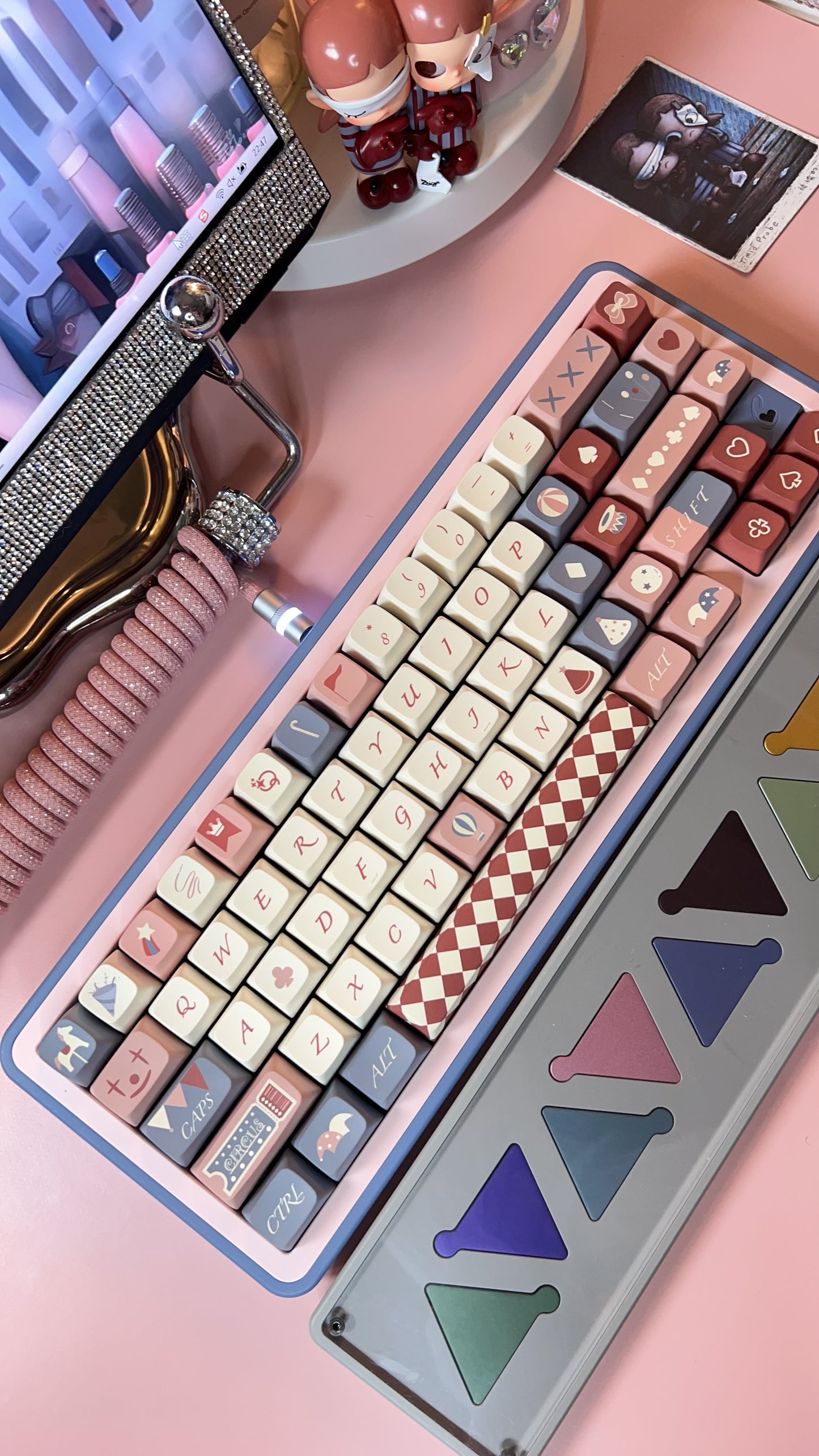 【Preorder】Prebuilt Lucky67 Dusty Blue Dirty Rose Pastel Red Circus Theme Aluminum Mechanical Customized Keyboard