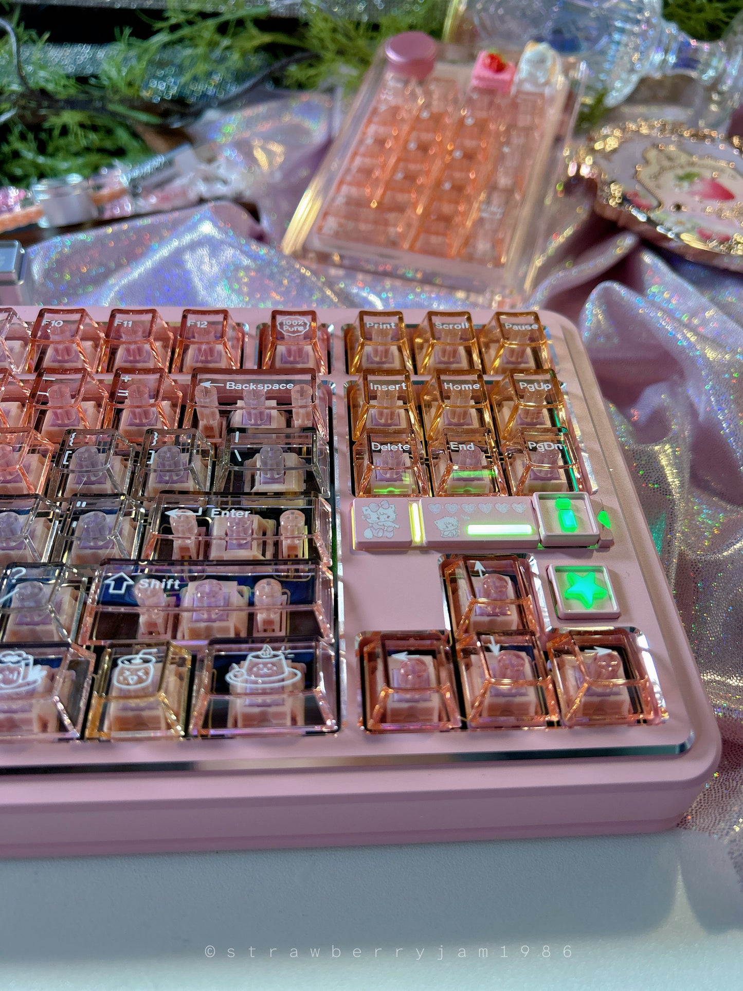 Prebuilt Aluminum Customized Mechanical Keyboard Polaris80 Pink Silver-Highlight With Orange Peach Transparent Keycap Set