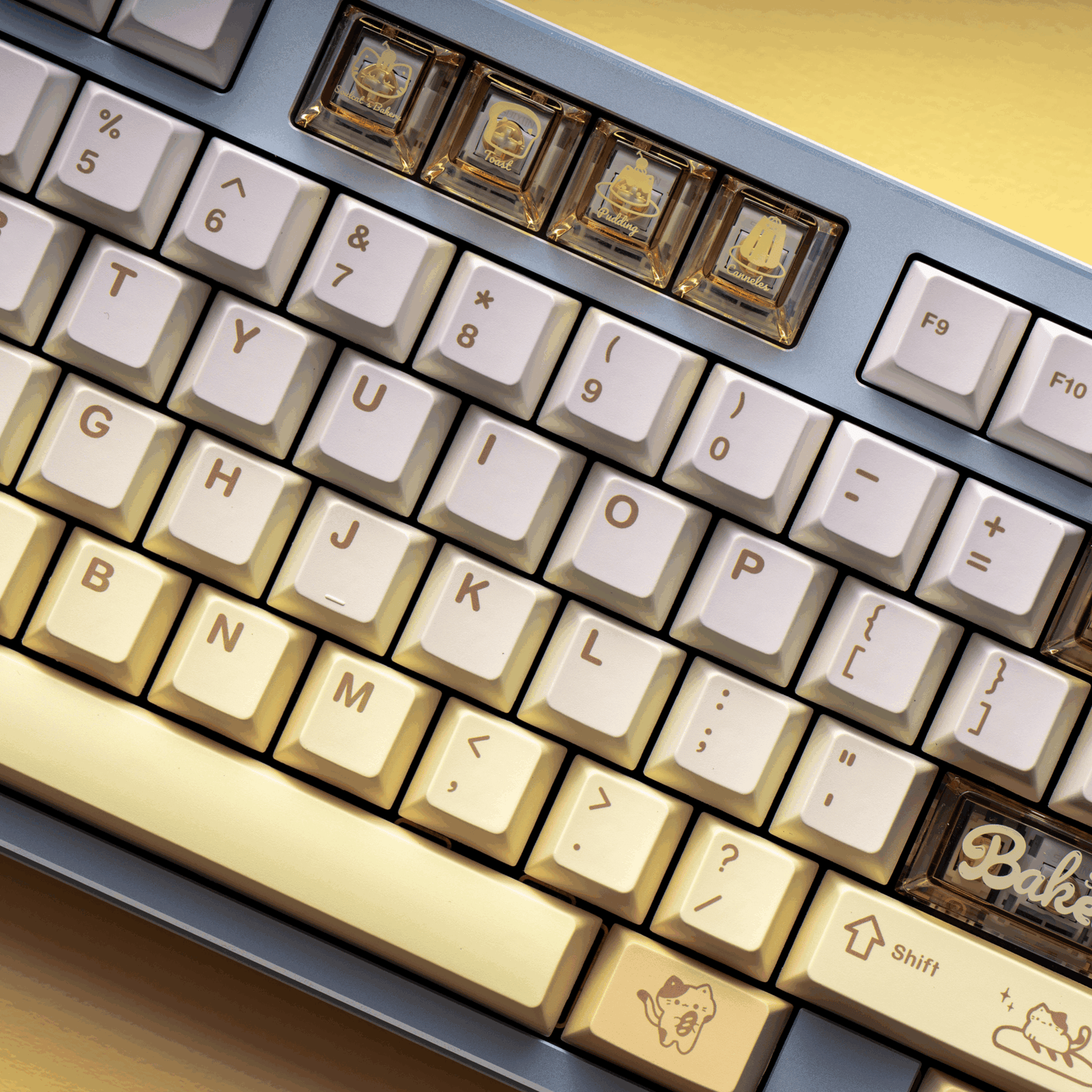 #0212 Light Yellow Pale Blue Baked Meow Cat Keycap Designed By SOULCAT (not including keyboard)