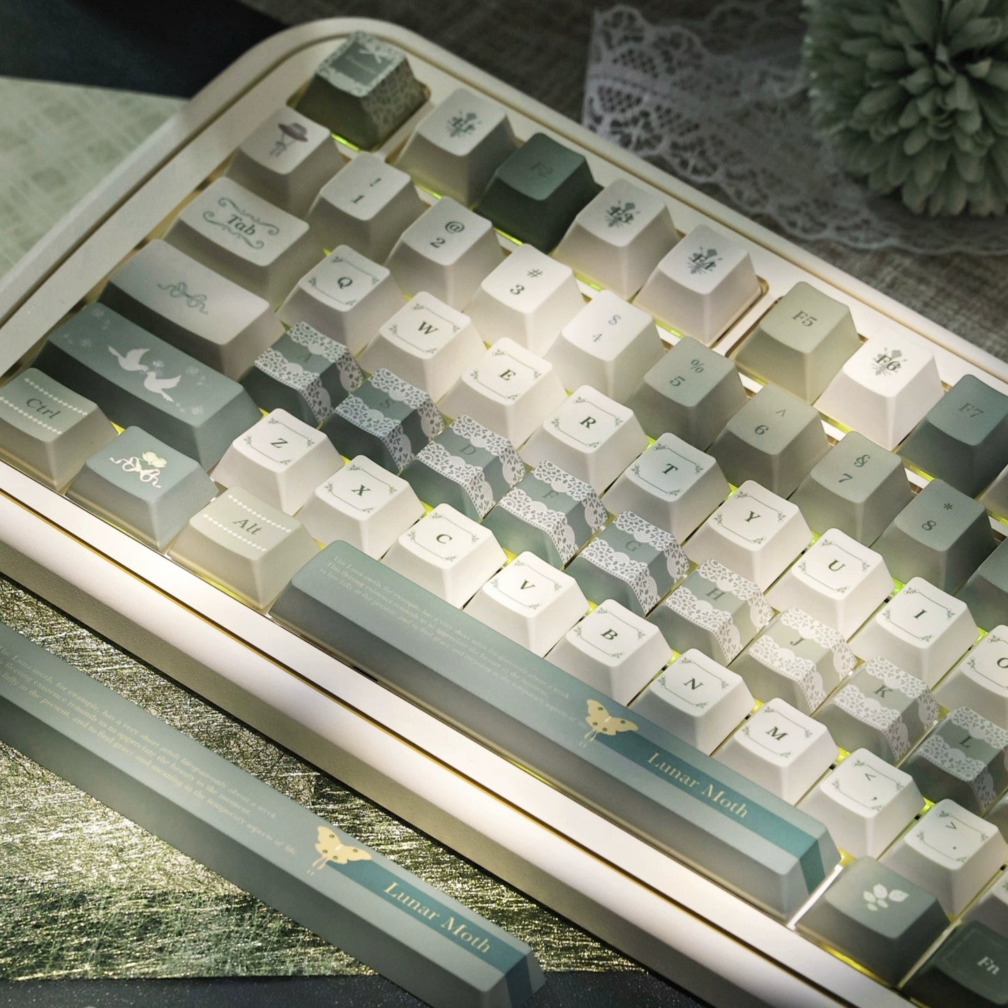 #0208 Florence Jade Green Lace Keycap Cherry Profile Designed By Sinkbox (not Including Keyboard)