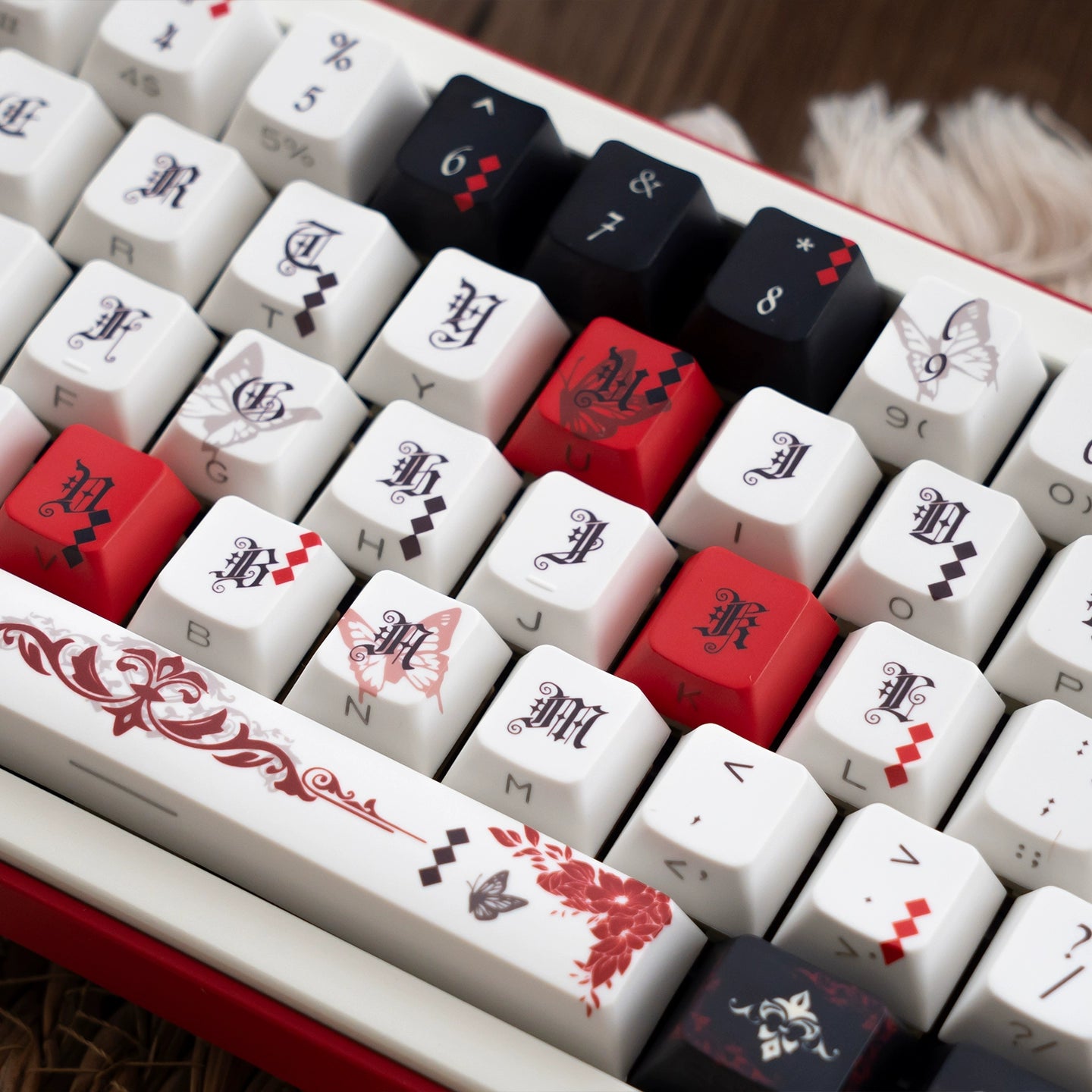 #0227 Ink Butterfly Black and Red Keycap Cherry Profile 131 Keys Side-printed Designed By URE(not including keyboard)
