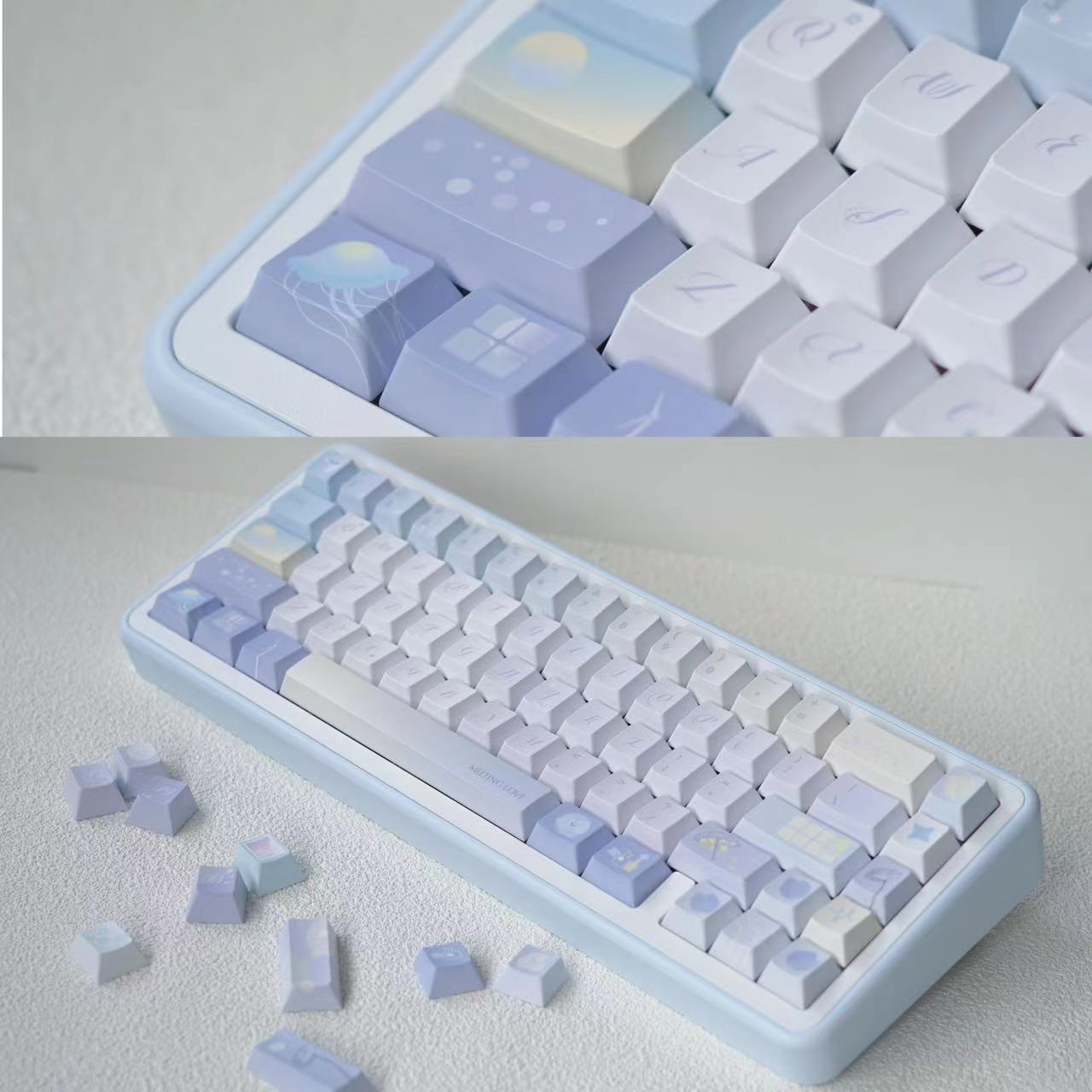 #0173 52Hz Pale Yellow Blue Keycap Cherry Profile
