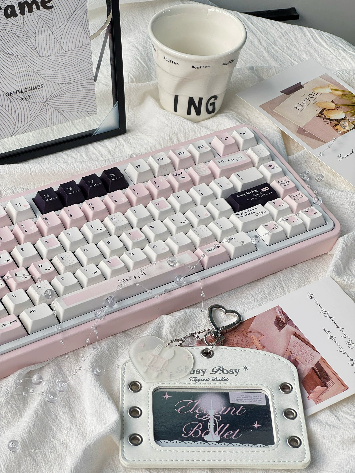 #0236 Utopia Black Pink Elegant Creamy Keycap Cherry ProfileDesigned By DokiLab(not including keyboard)