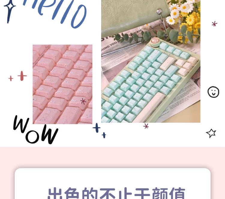 #0184 Pearl Peach Mint Smoothie Glitter Semi Transparent Keycap PBT + PC (not including keyboard)