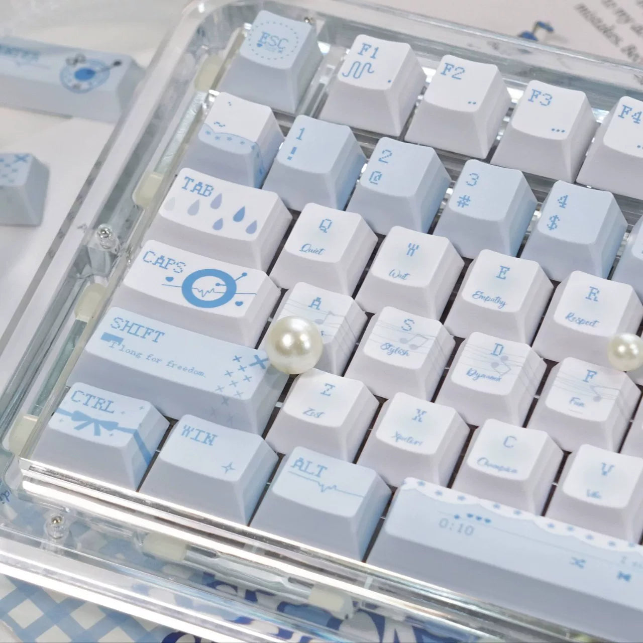 #0265 Blue Overture Blue and White Piano Music Note Keycap Cherry Profile Designed By Miller