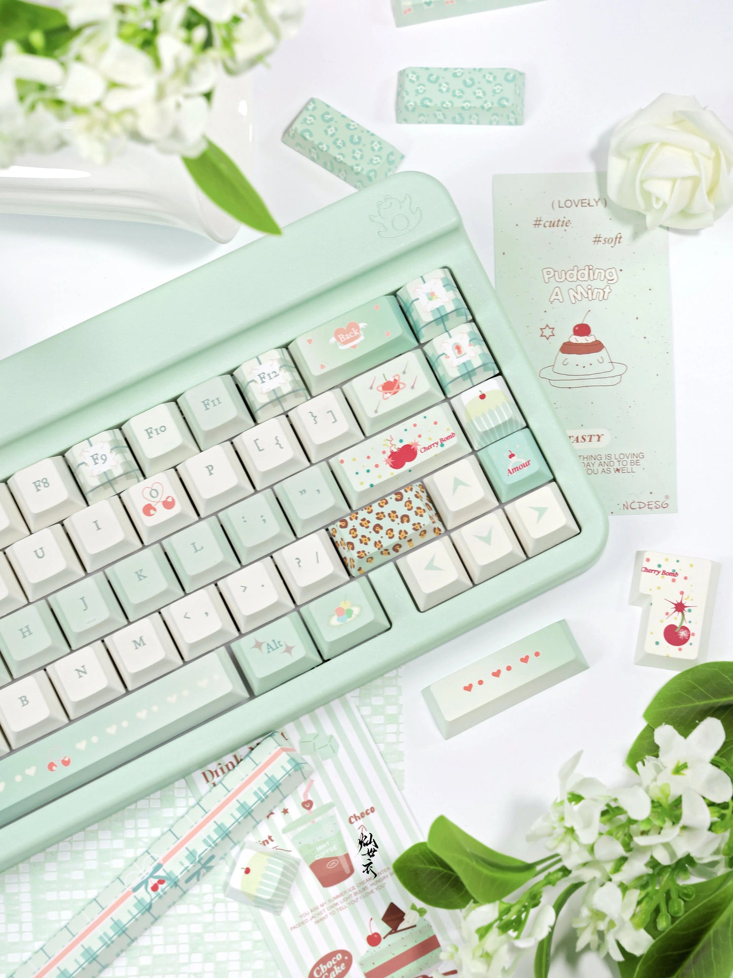 130 Cherry Bomb Mint Green Keycaps Designed By Crush Lab 137-keys Cherry Profile