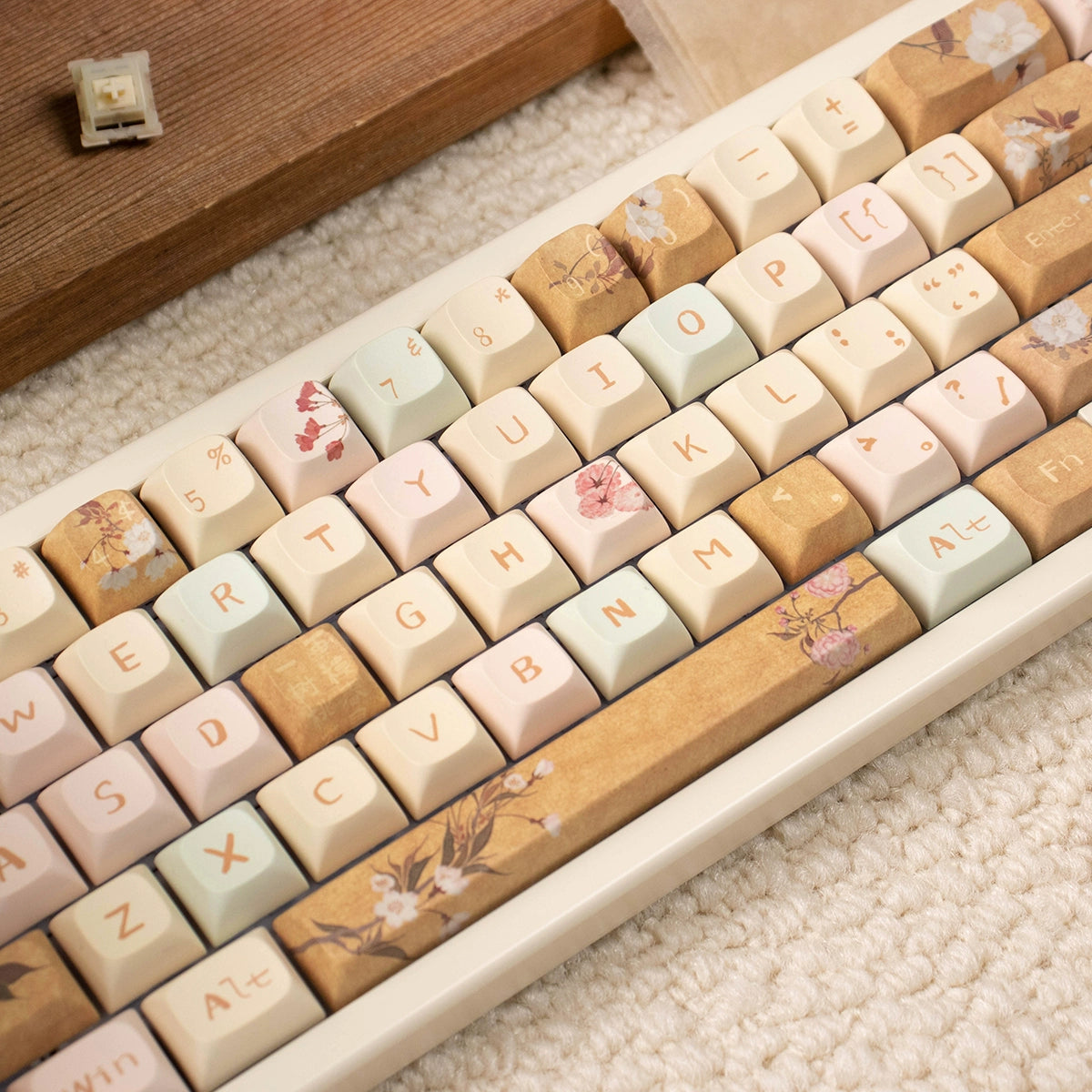 023 Blossom Peach Ginger Beige Vintage Style URE/cherry Profile 152/156 Keys Keycaps