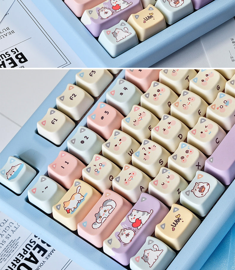 #0155 Peekaboo MAO Profile Pastel Pink Blue Purple Cute Cat Head Keycap