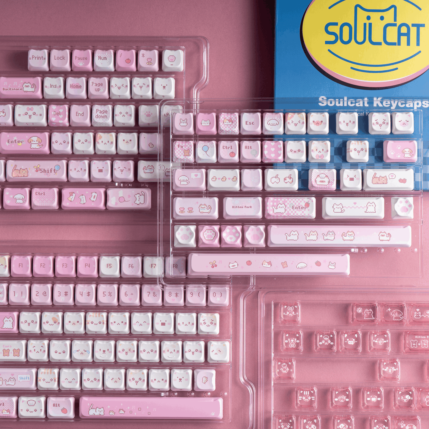 #0211 Pink Pixel Meow Cat Keycap Designed By SOULCAT (not Including Keyboard)