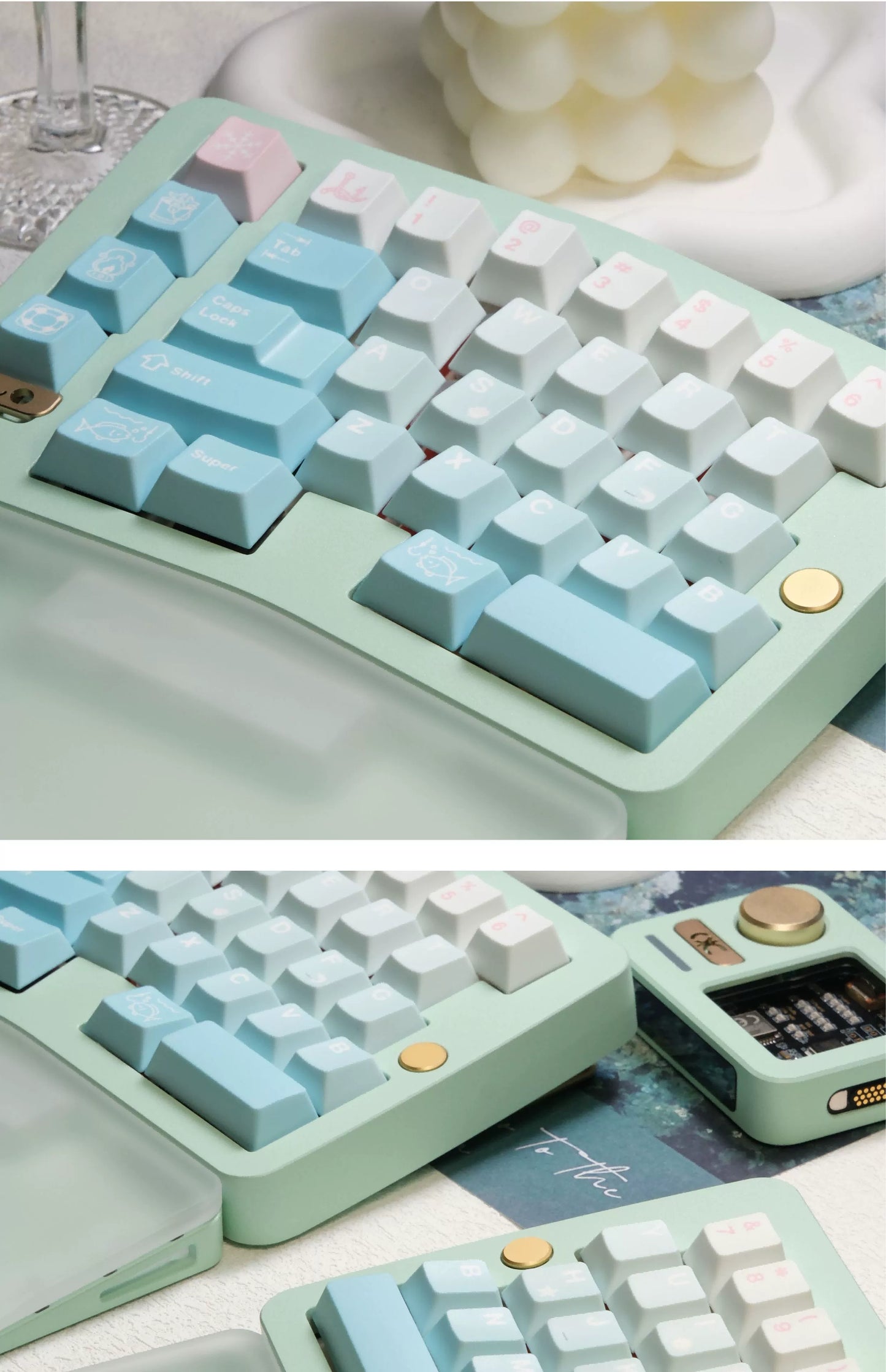 #0179 Winter Angler Tifffany Blue Gradual Change Pink Keycap Cherry Profile Designed By ET