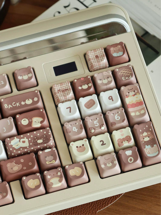 026 Brown Bear Baked Keycaps Cute and Round Skin-like Feel Designed By SOULCAT(not including keyboard)