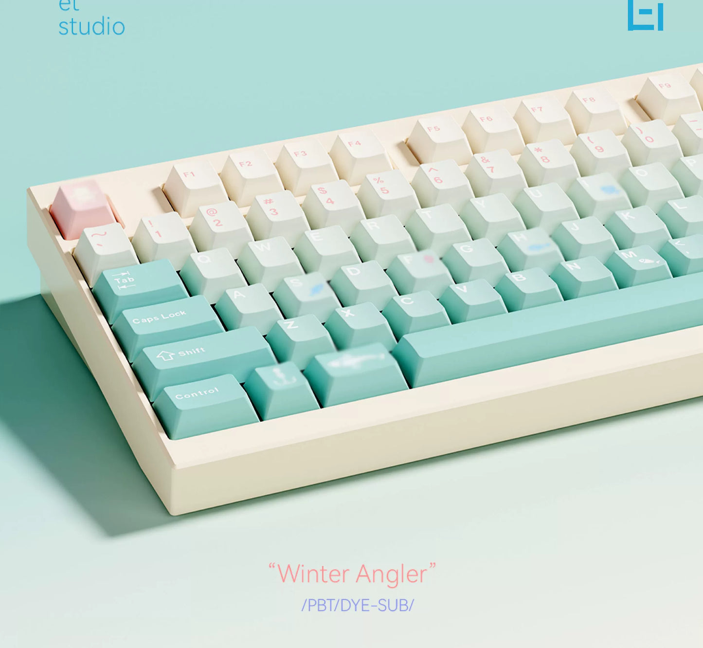 #0179 Winter Angler Tifffany Blue Gradual Change Pink Keycap Cherry Profile Designed By ET