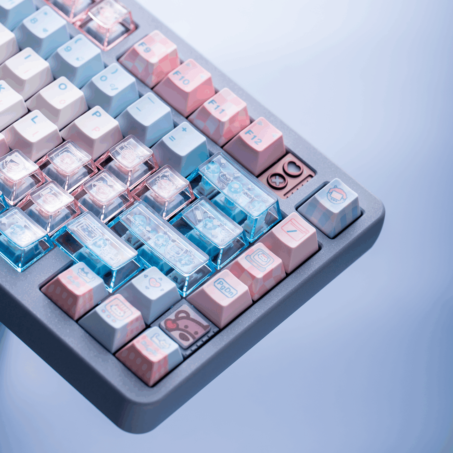 #0153 Electronic Pet Meow Cream Pale Pink Blue Cute Keycap Cherry Profile PBT + PC Transparent Light Transmission Designed By SOULCAT (ONLY KEYCAPS)
