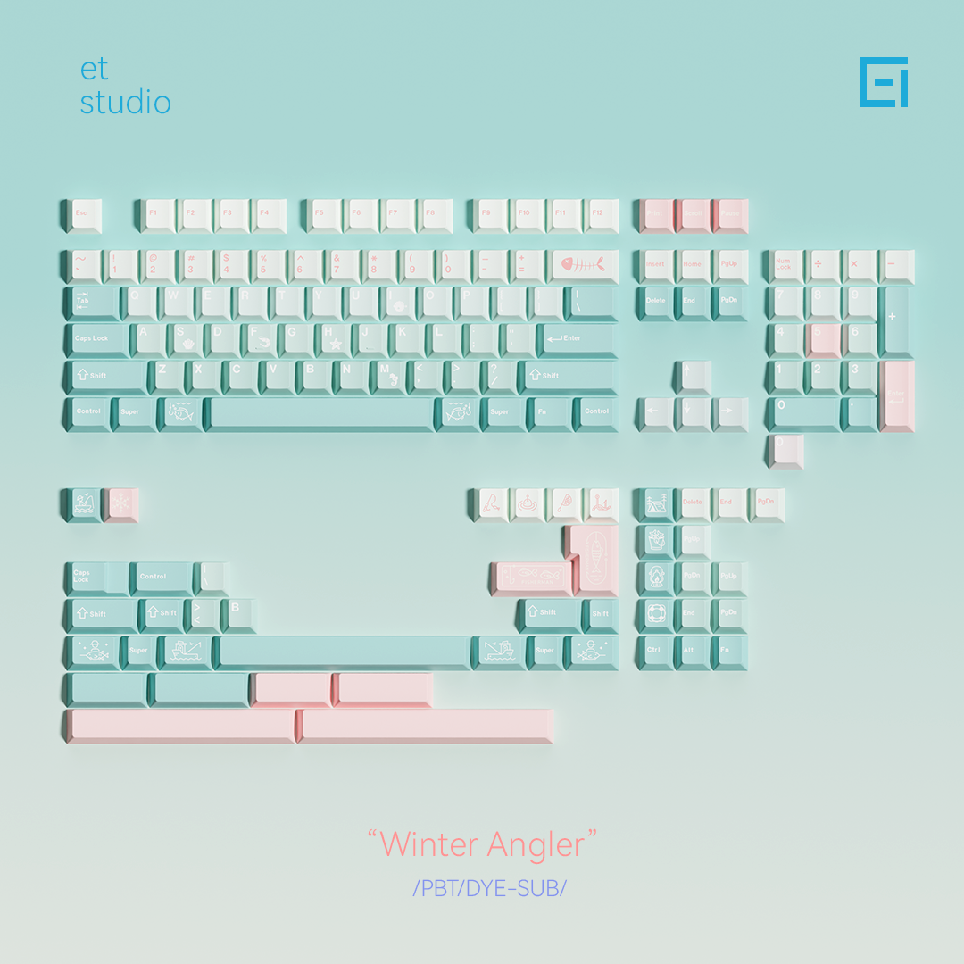 #0179 Winter Angler Tifffany Blue Gradual Change Pink Keycap Cherry Profile Designed By ET